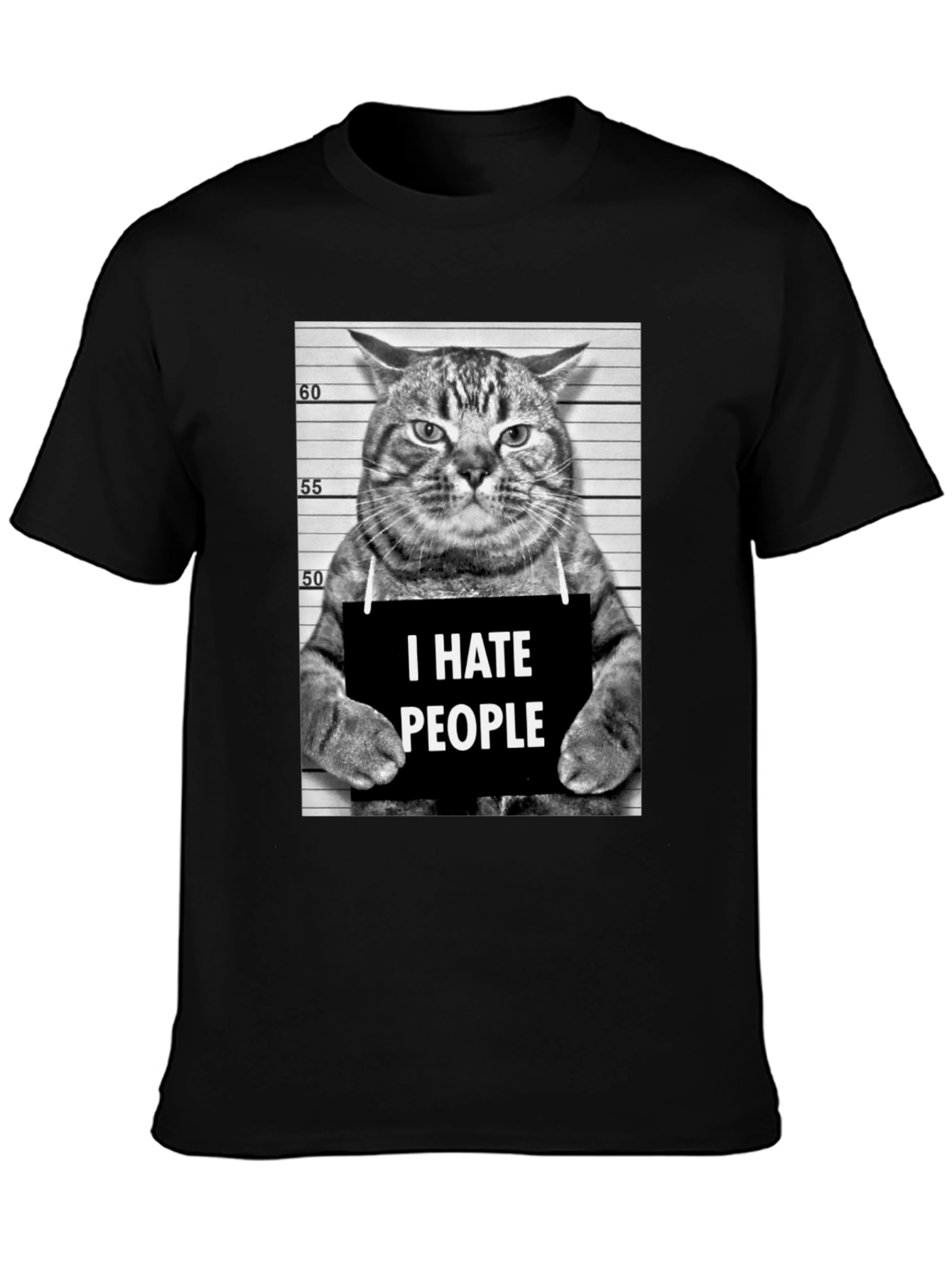 I Hate People Cat Mugshot Graphic Tee - Black