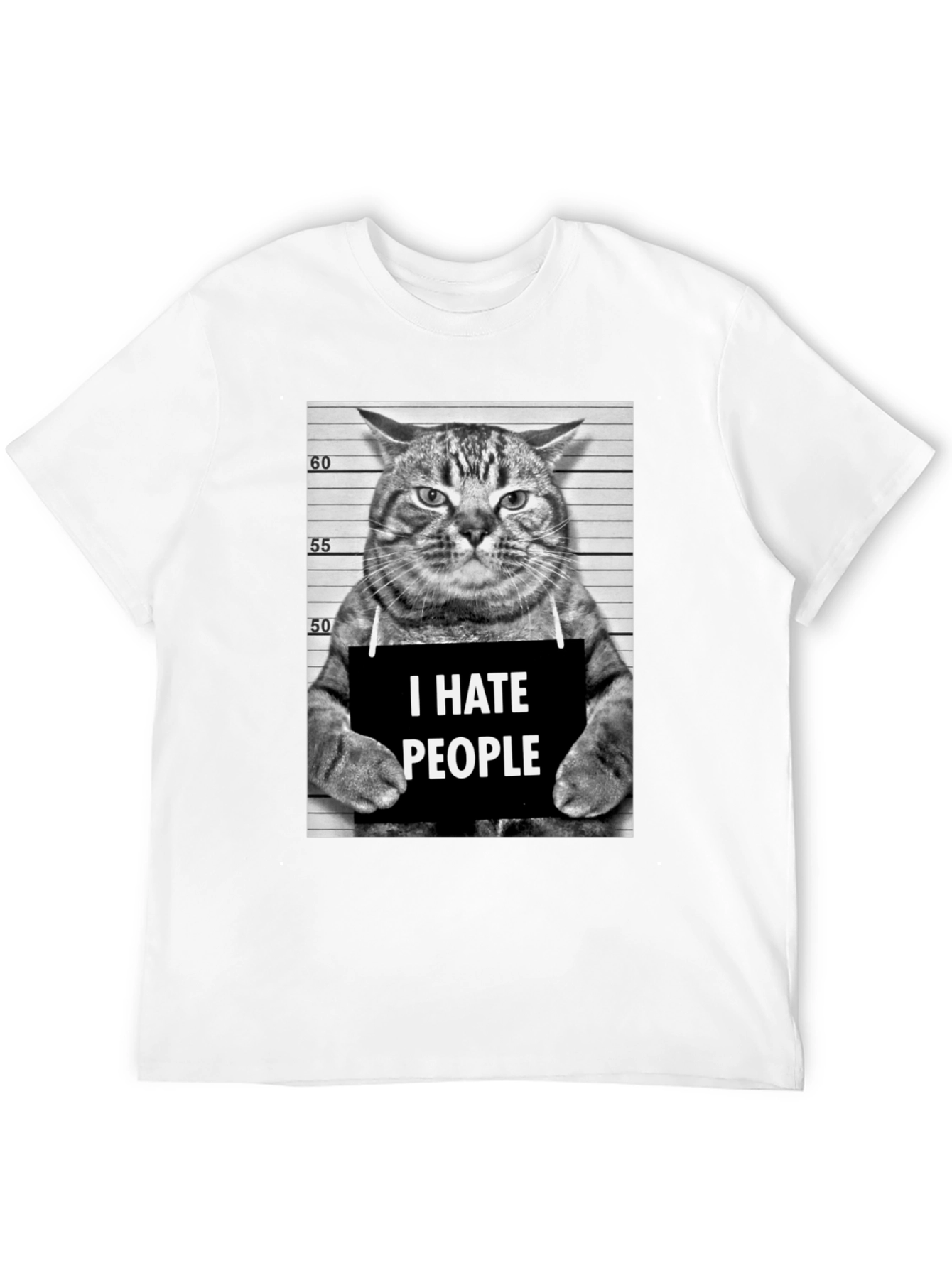 I Hate People Cat Mugshot Graphic Tee - Black
