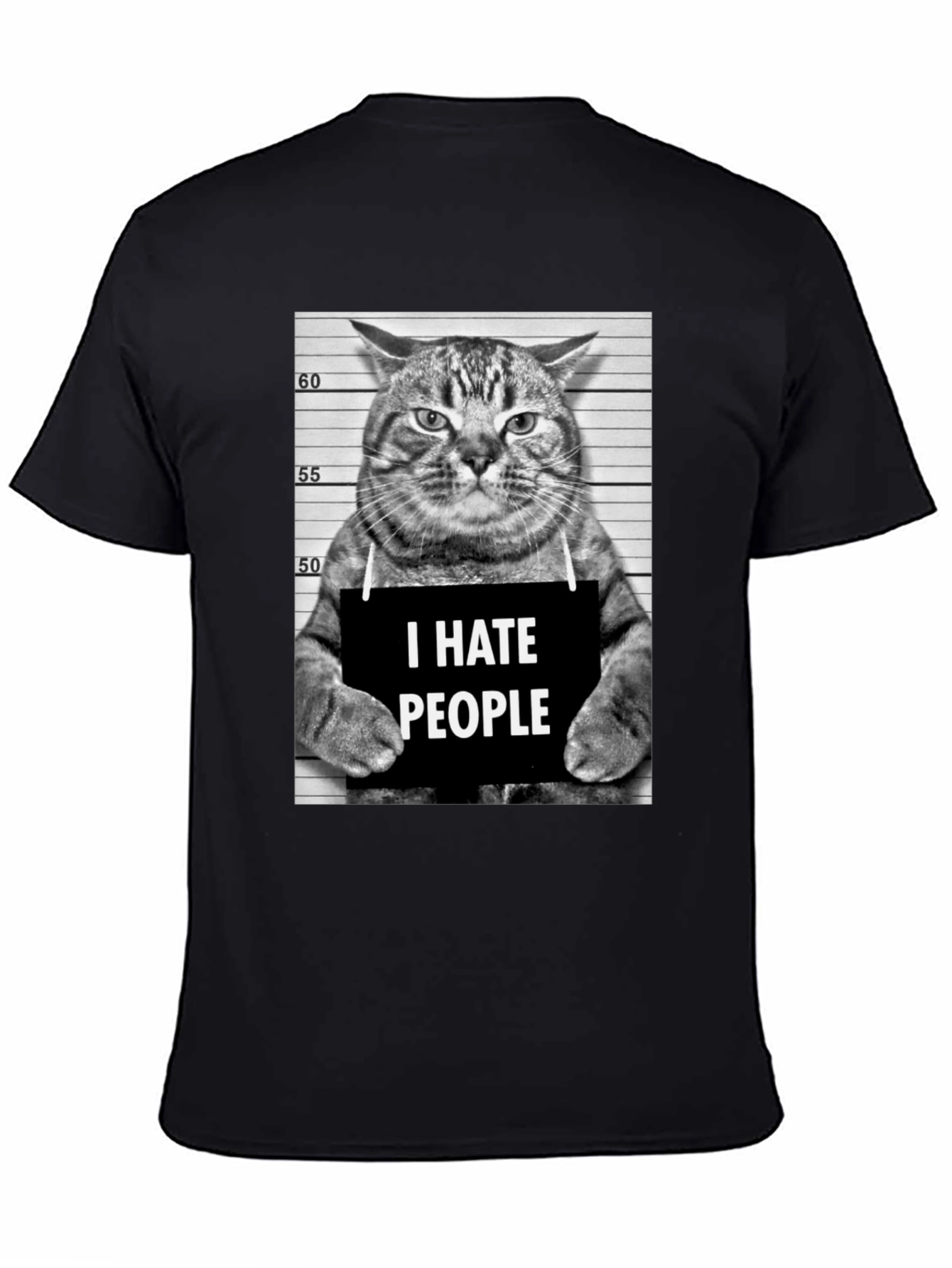 I Hate People Cat Mugshot Graphic Tee - Black