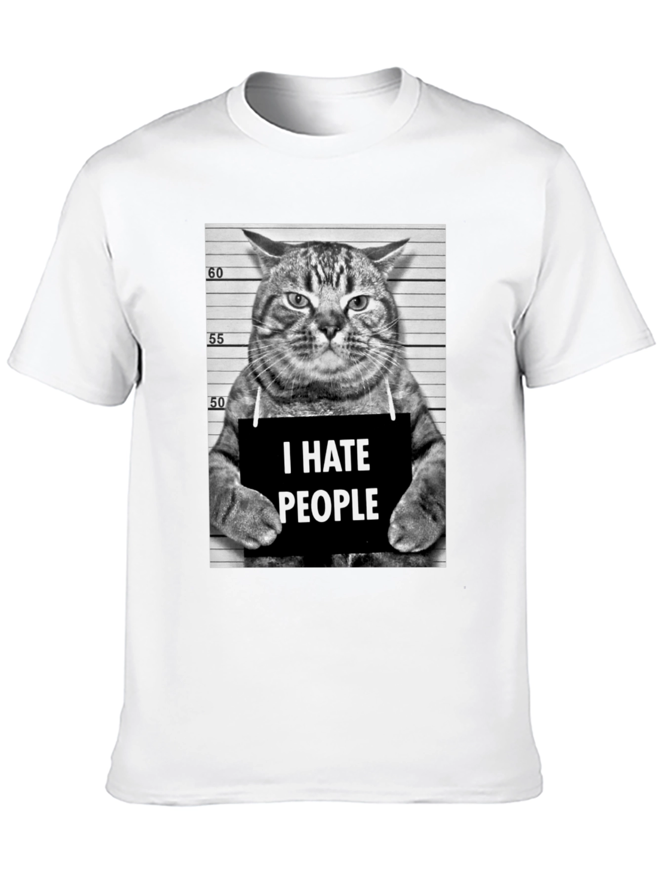 I Hate People Cat Mugshot Graphic Tee - Black