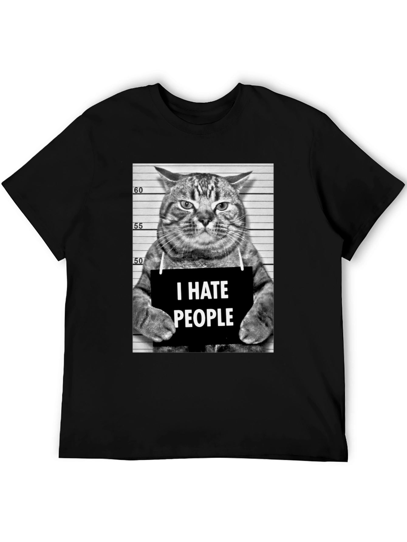 I Hate People Cat Mugshot Graphic Tee - Black