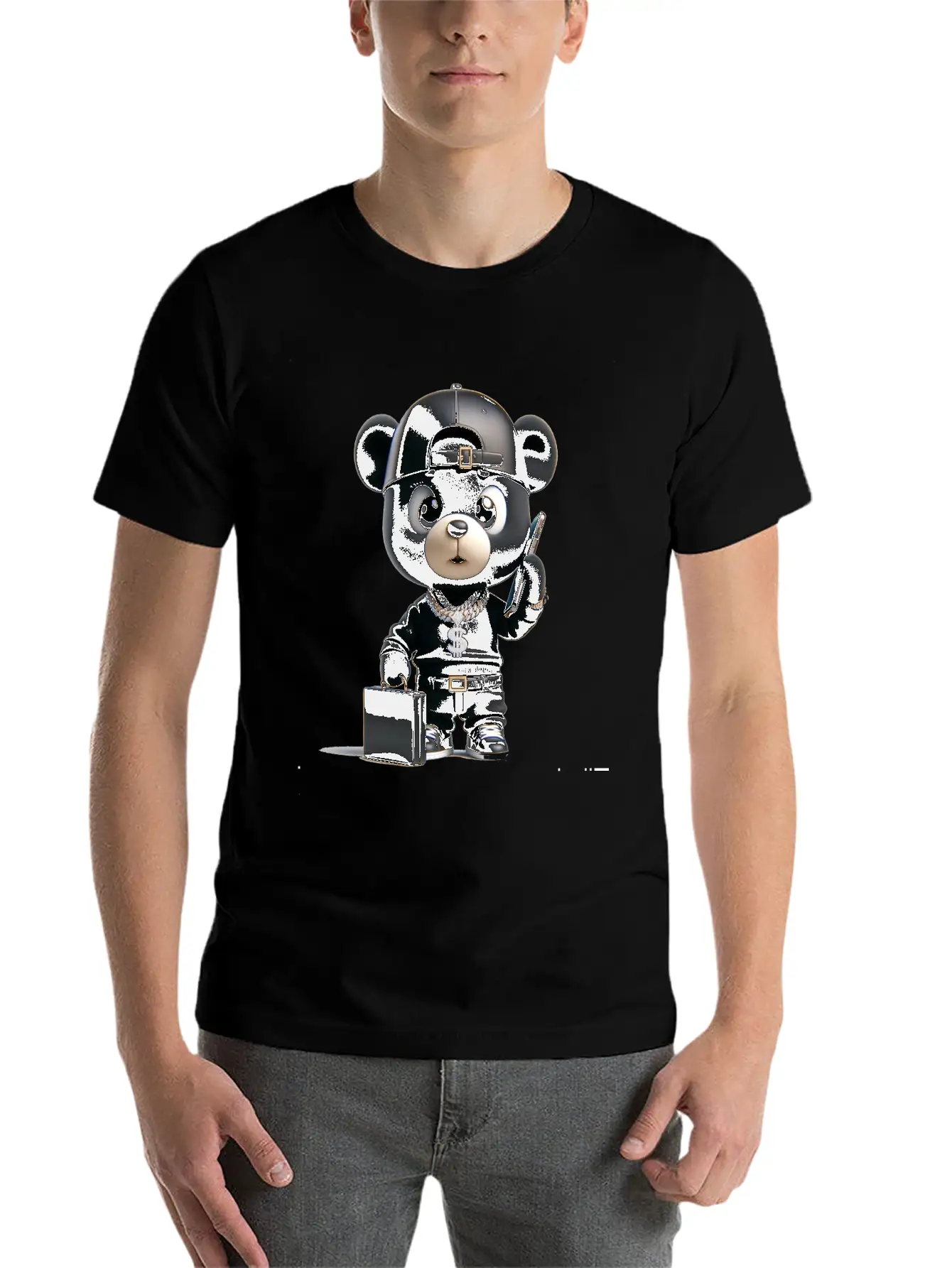 Black Business Bear Stylish Everyday T-Shirt – Unisex Basic Cotton Tee