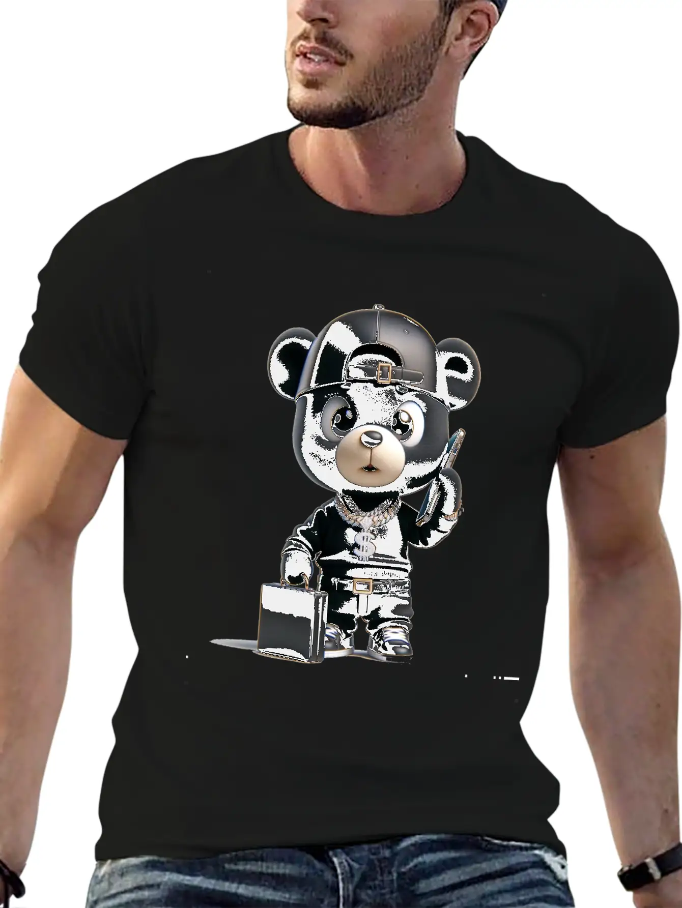 Black Business Bear Stylish Everyday T-Shirt – Unisex Basic Cotton Tee