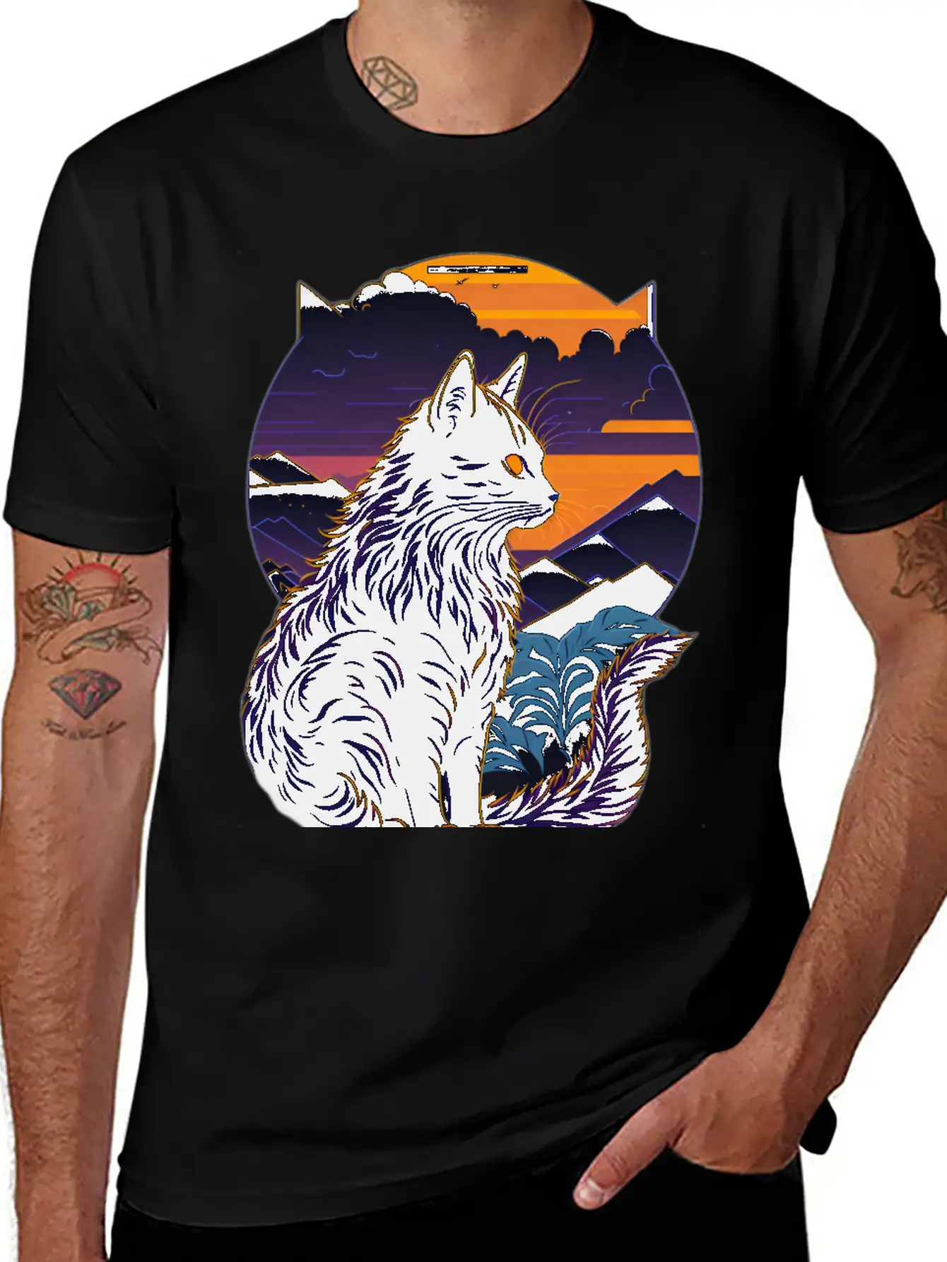 Black Cat At Sunset Stylish Everyday T-Shirt – Unisex Basic Cotton Tee