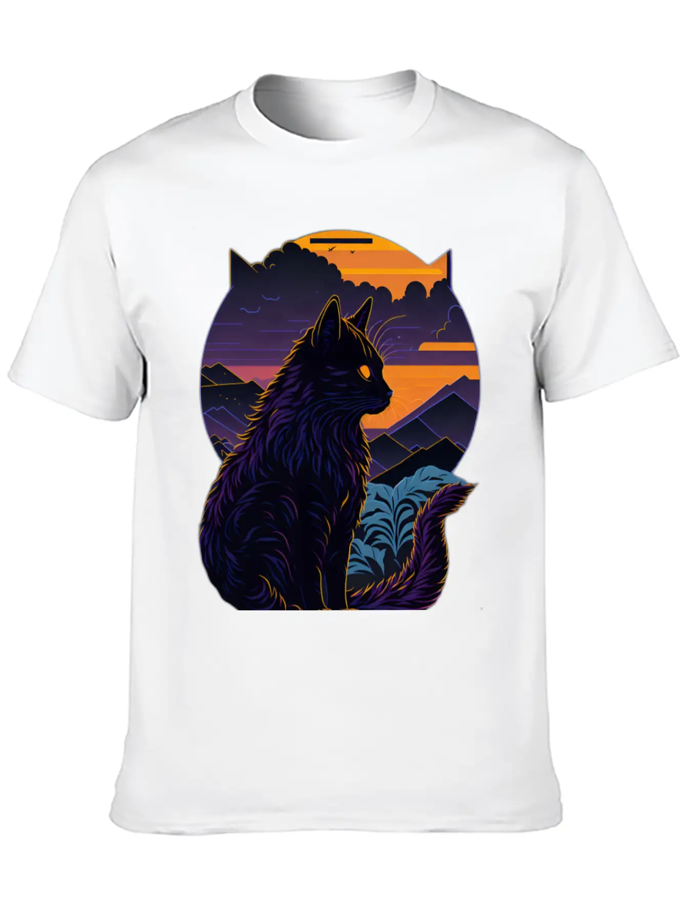 Black Cat At Sunset Stylish Everyday T-Shirt – Unisex Basic Cotton Tee