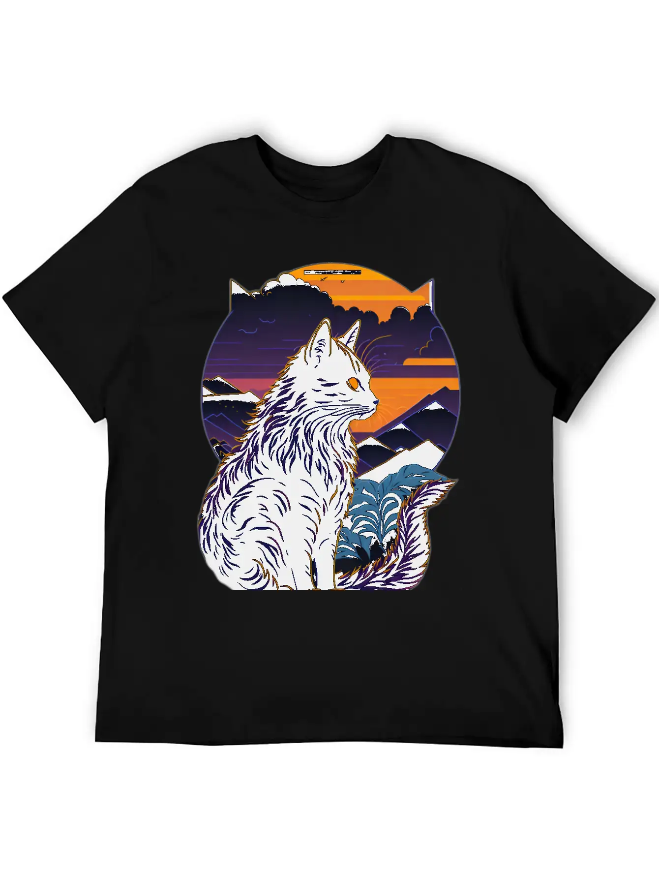 Black Cat At Sunset Stylish Everyday T-Shirt – Unisex Basic Cotton Tee
