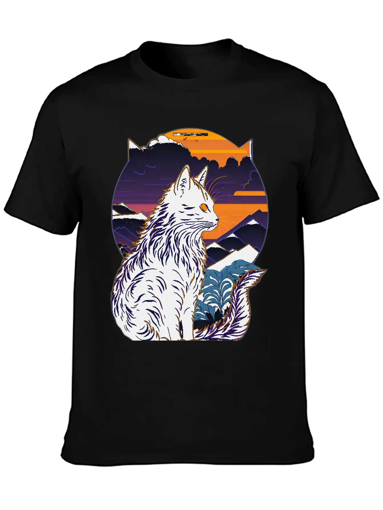 Black Cat At Sunset Stylish Everyday T-Shirt – Unisex Basic Cotton Tee