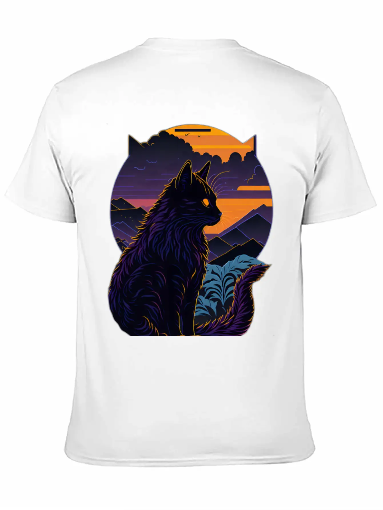 Black Cat At Sunset Stylish Everyday T-Shirt – Unisex Basic Cotton Tee