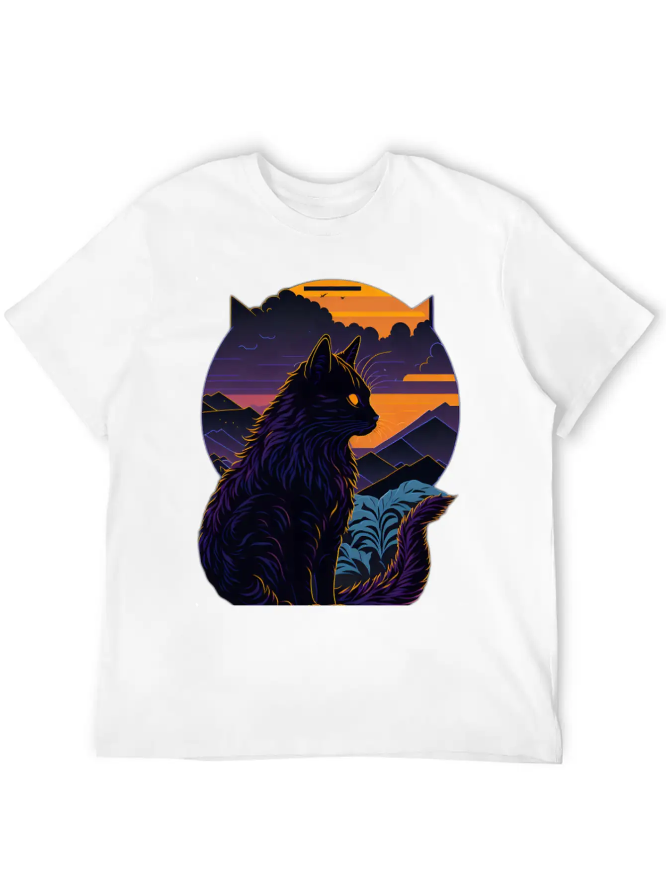 Black Cat At Sunset Stylish Everyday T-Shirt – Unisex Basic Cotton Tee