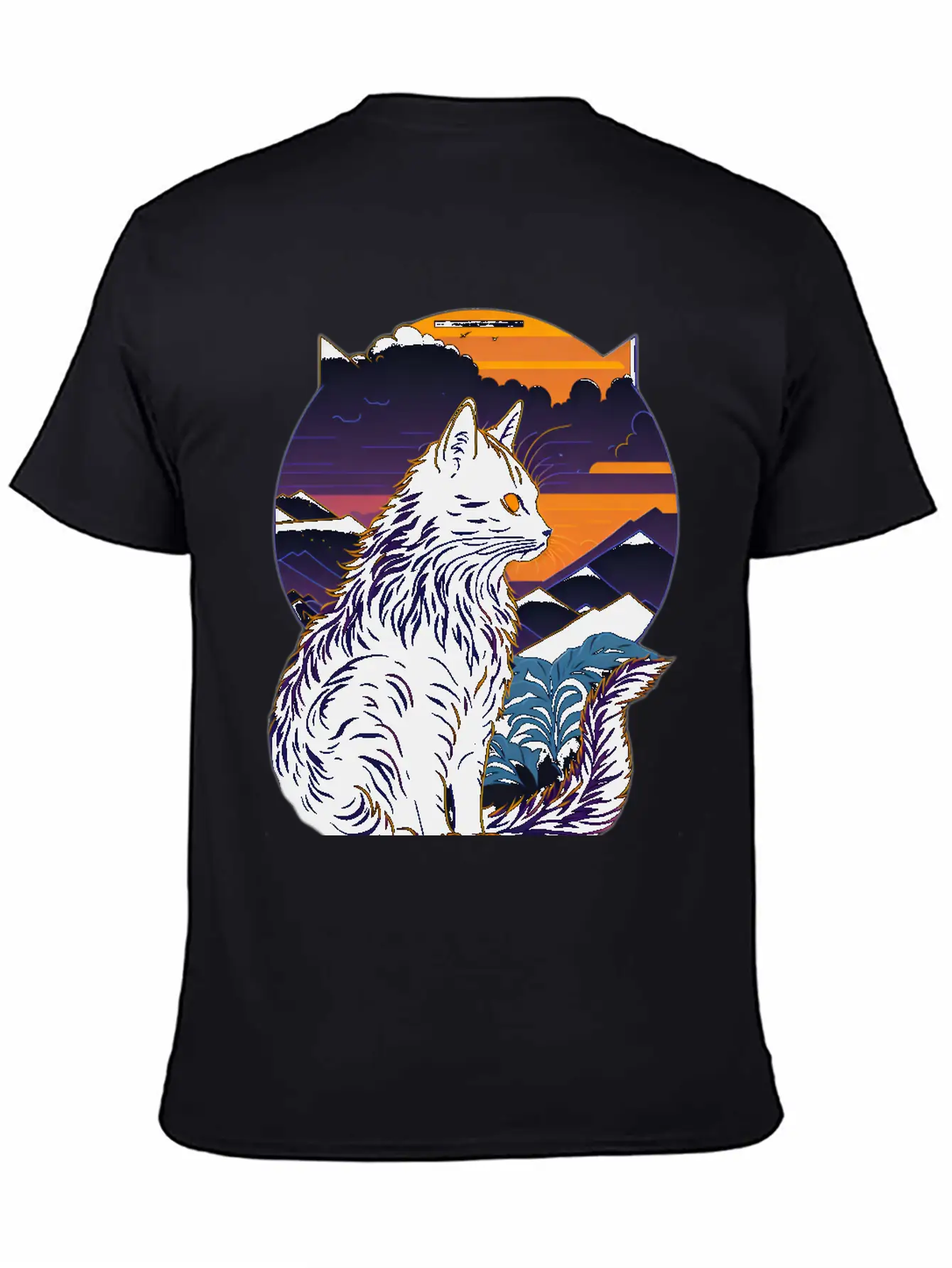 Black Cat At Sunset Stylish Everyday T-Shirt – Unisex Basic Cotton Tee