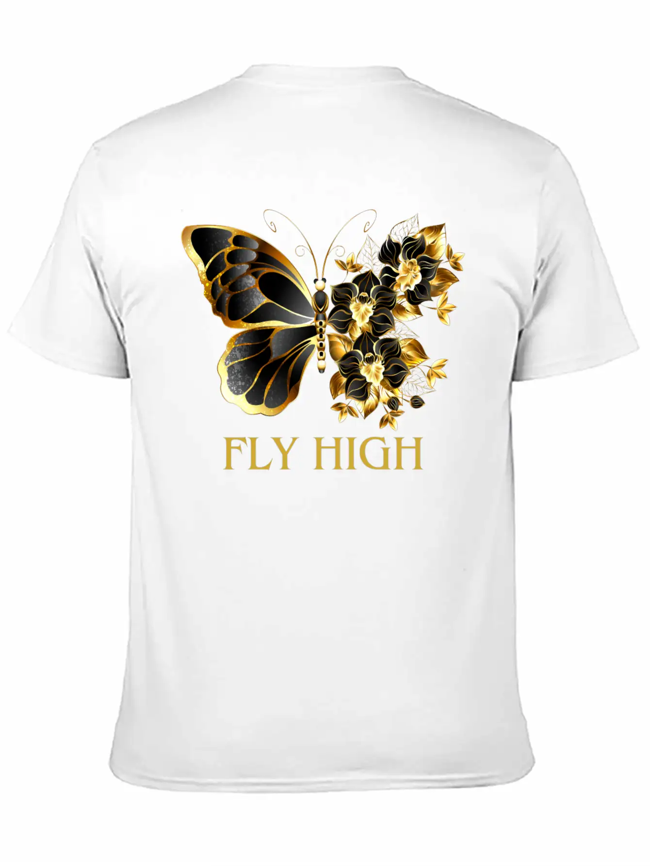 Black & Gold Butterfly With Floral Side Design Timeless Short Sleeve Tee – Comfy And Minimalist Design