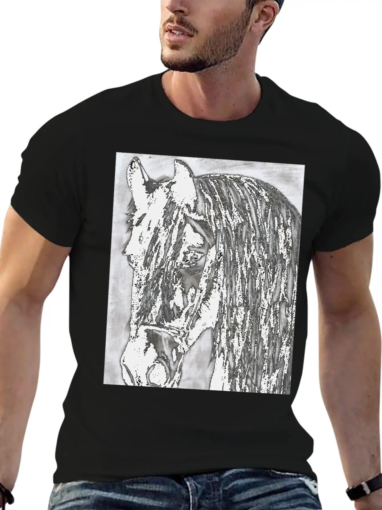 Black Horse Stylish Everyday T-Shirt – Unisex Basic Cotton Tee