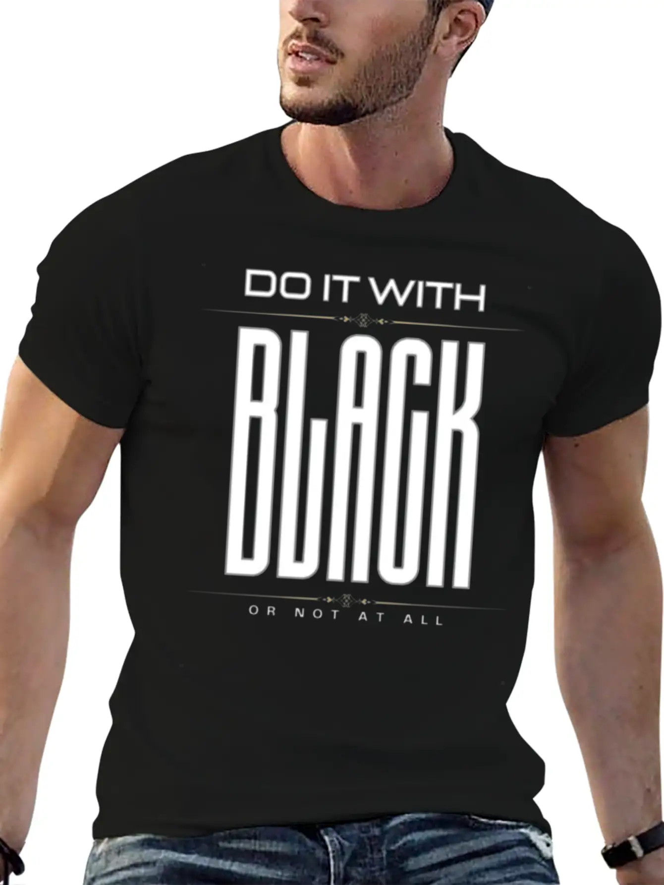 BLACK Letter Print And Gradient Color Crew Neck Relaxed Everyday Tee – Lightweight And Durable Cotton
