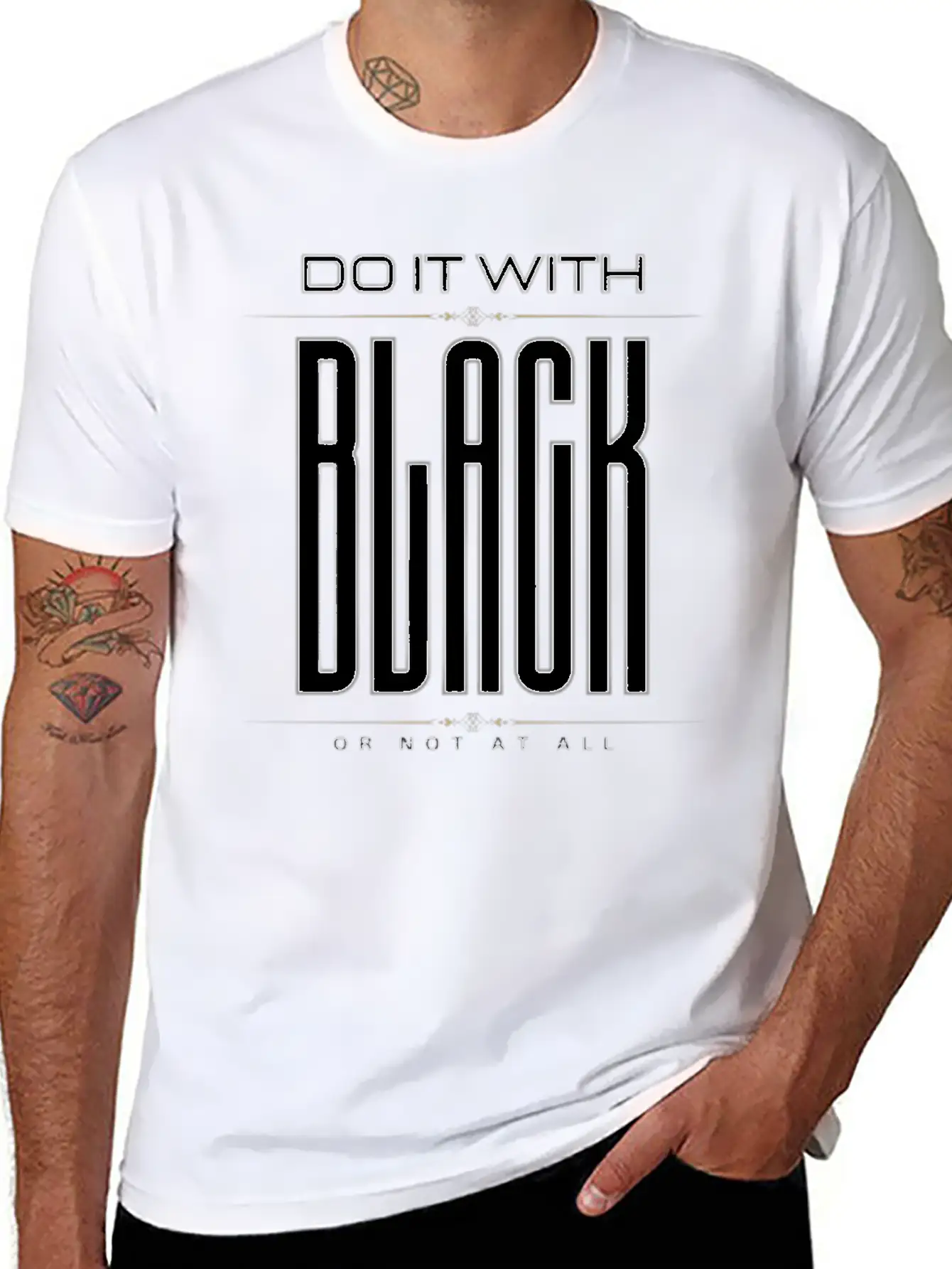 BLACK Letter Print And Gradient Color Crew Neck Relaxed Everyday Tee – Lightweight And Durable Cotton