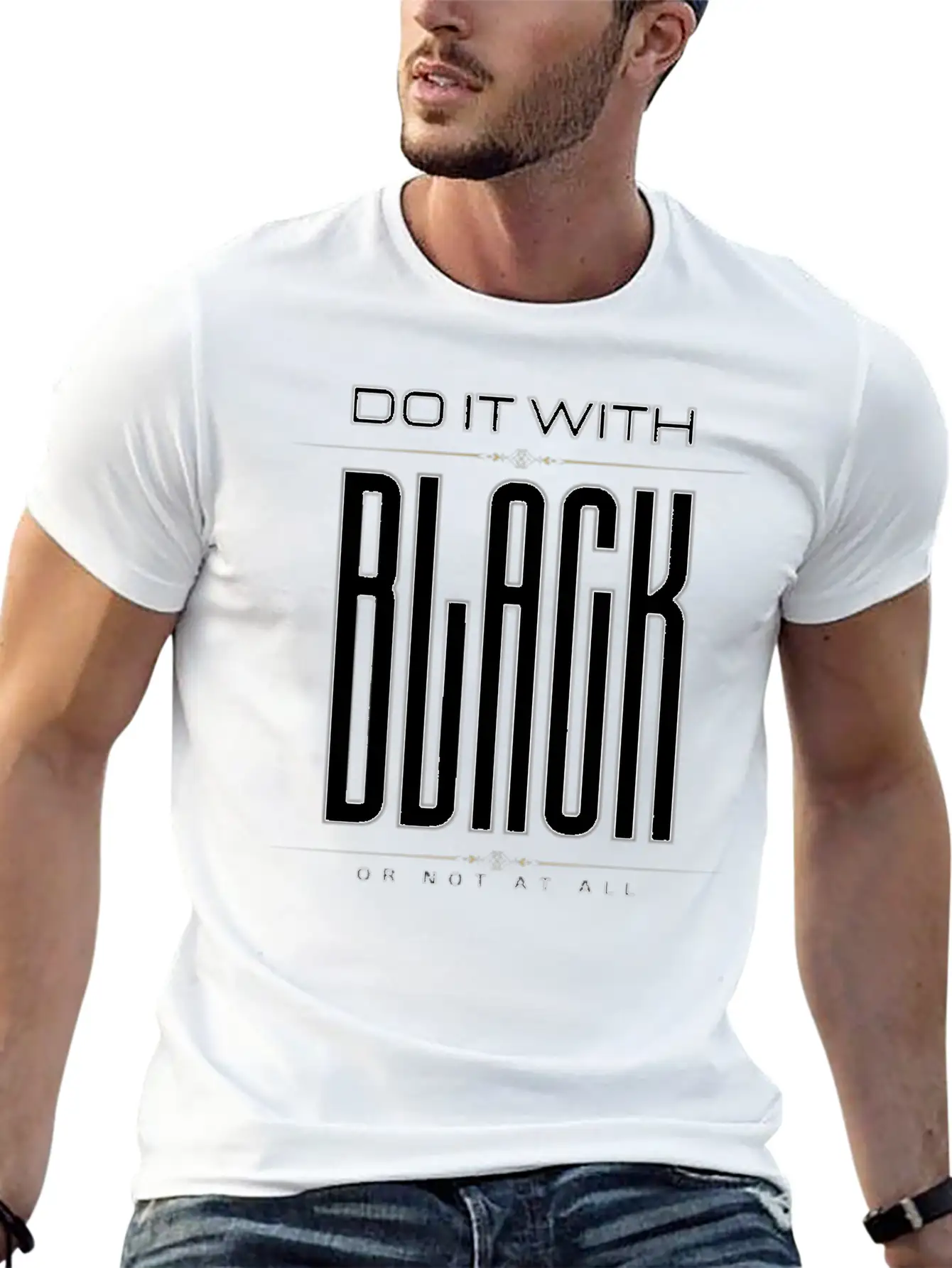 BLACK Letter Print And Gradient Color Crew Neck Relaxed Everyday Tee – Lightweight And Durable Cotton