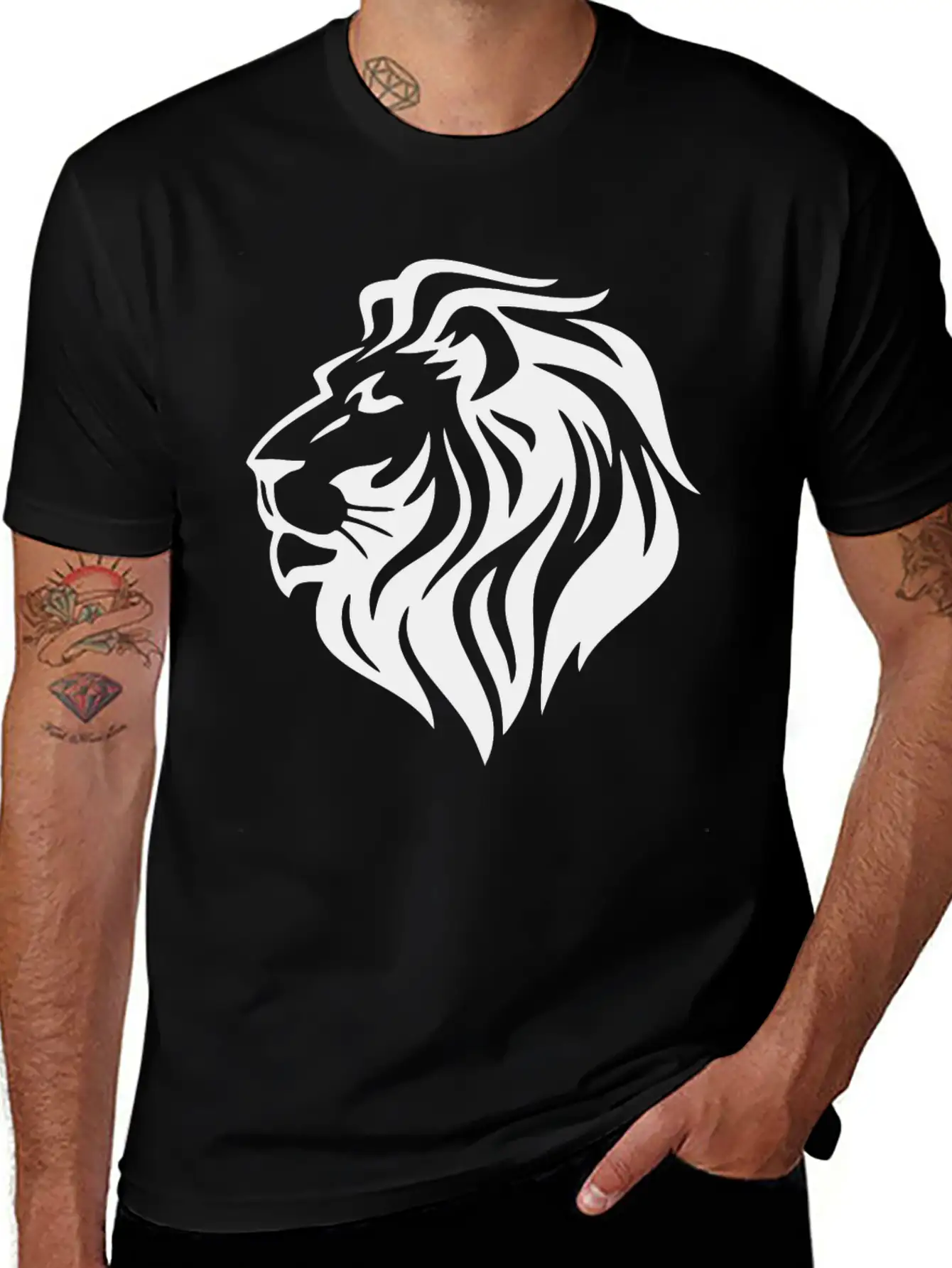 Black Lion Head Stylish Everyday T-Shirt – Unisex Basic Cotton Tee