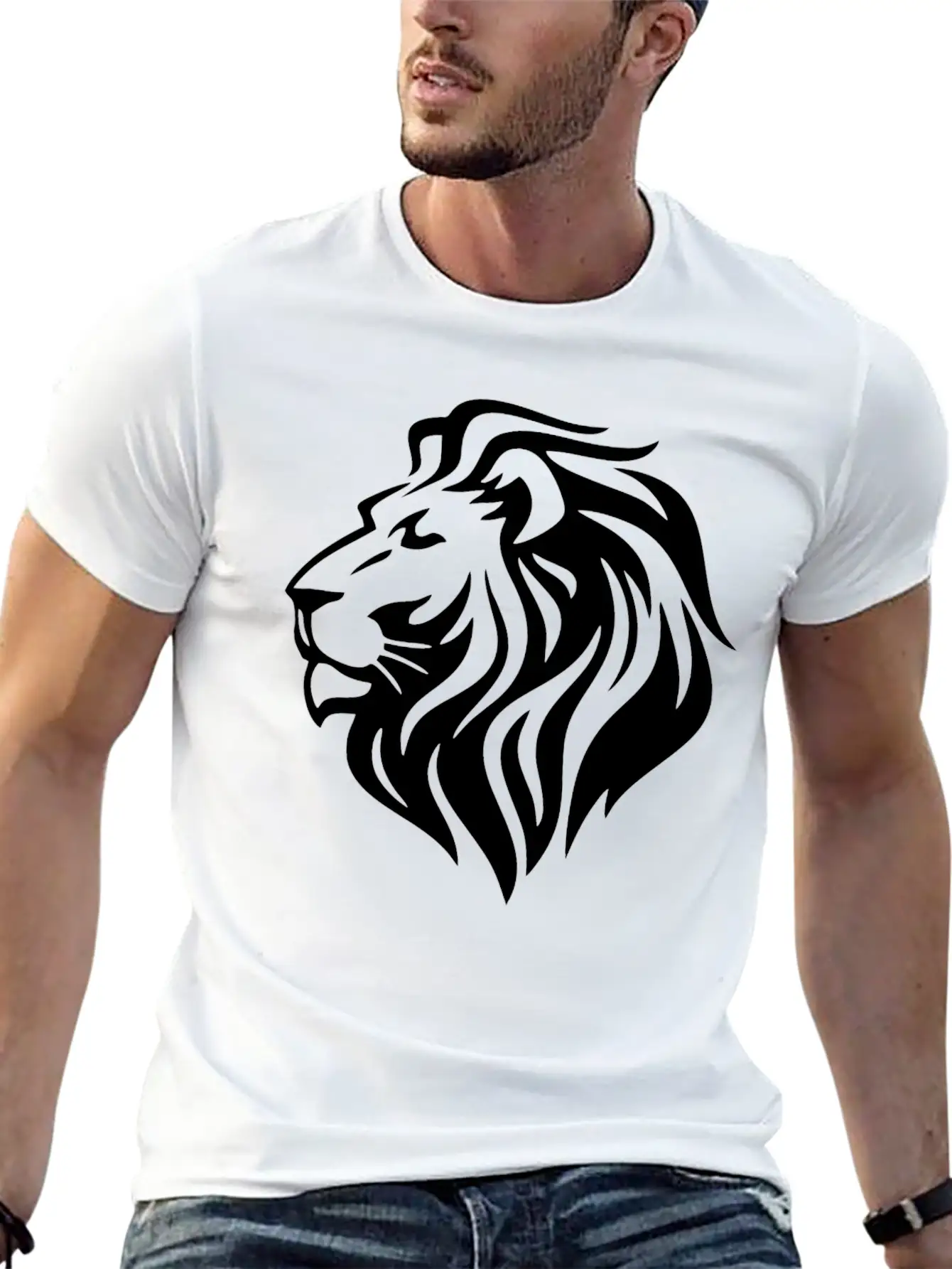 Black Lion Head Stylish Everyday T-Shirt – Unisex Basic Cotton Tee