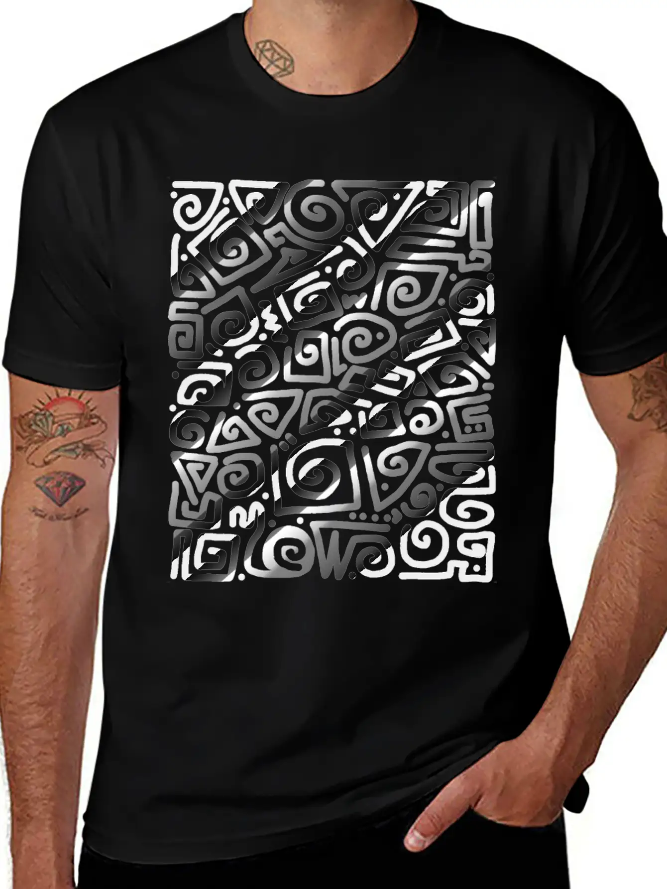 Black Spiral Doodle Art Unisex Short Sleeve Soft Cotton T-Shirt – Casual Everyday Wear