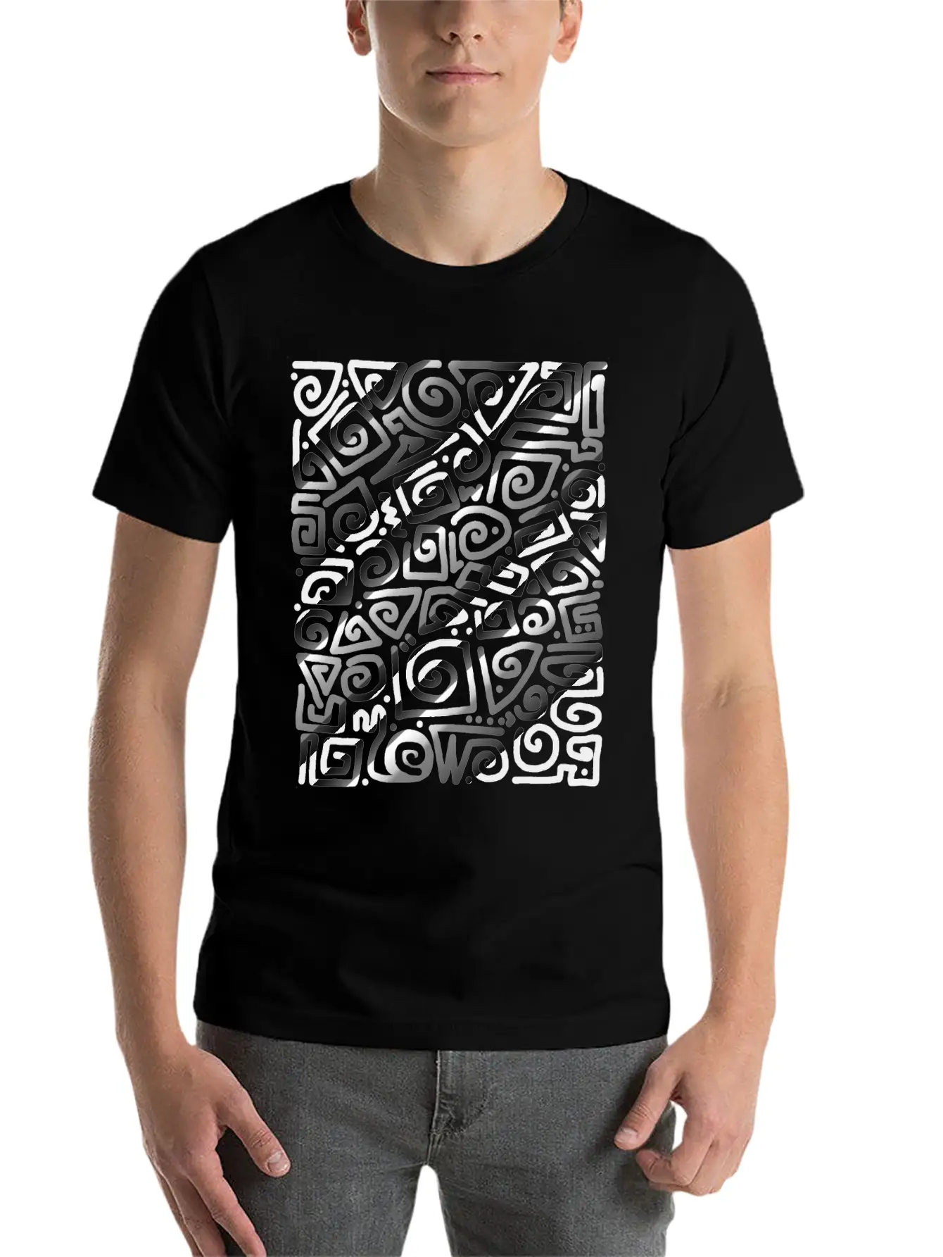 Black Spiral Doodle Art Unisex Short Sleeve Soft Cotton T-Shirt – Casual Everyday Wear