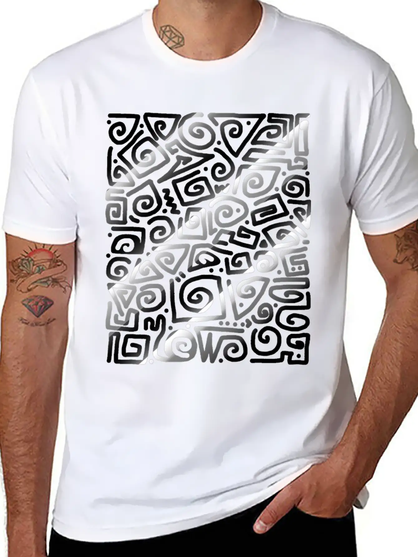Black Spiral Doodle Art Unisex Short Sleeve Soft Cotton T-Shirt – Casual Everyday Wear