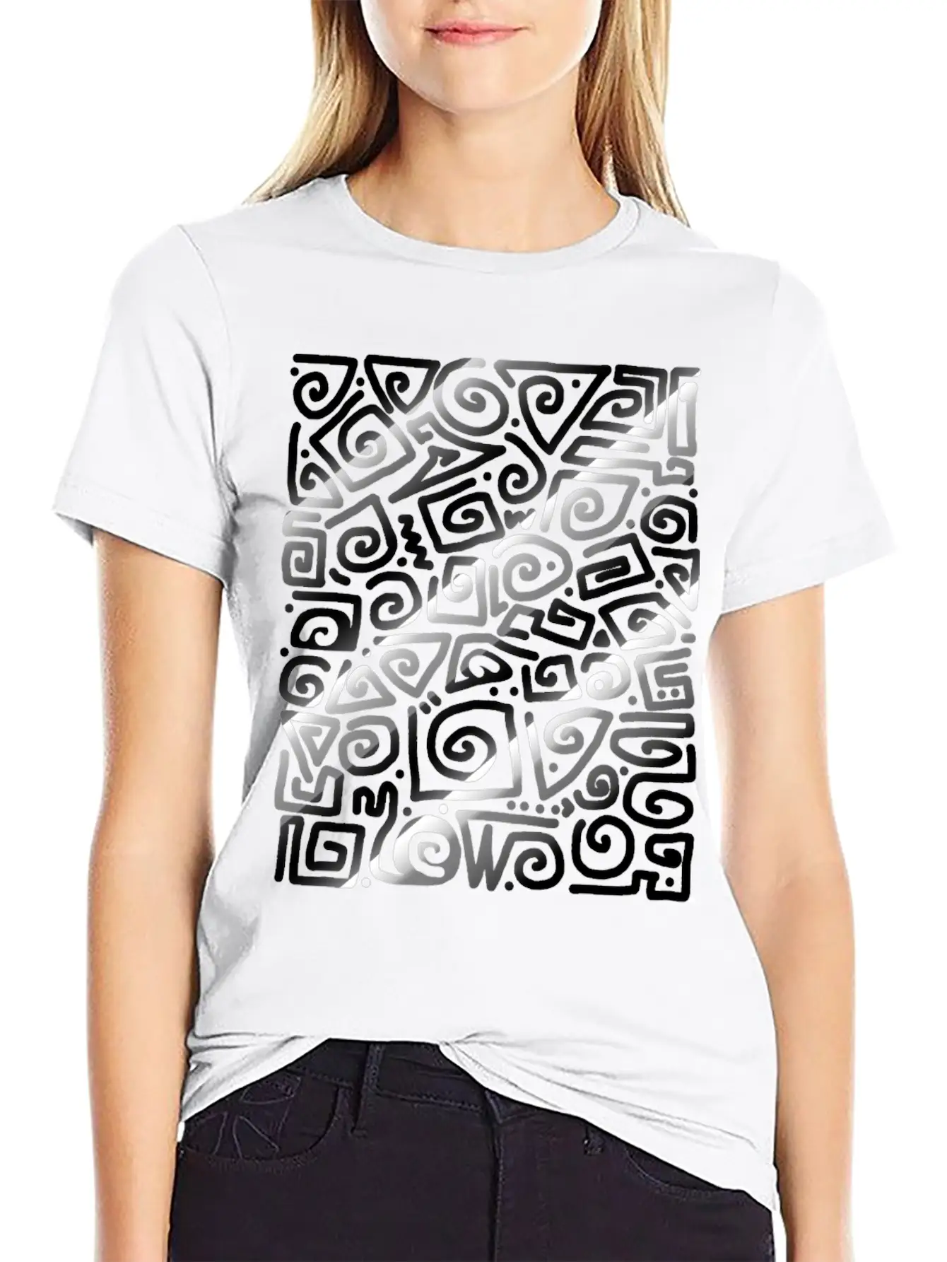 Black Spiral Doodle Art Unisex Short Sleeve Soft Cotton T-Shirt – Casual Everyday Wear