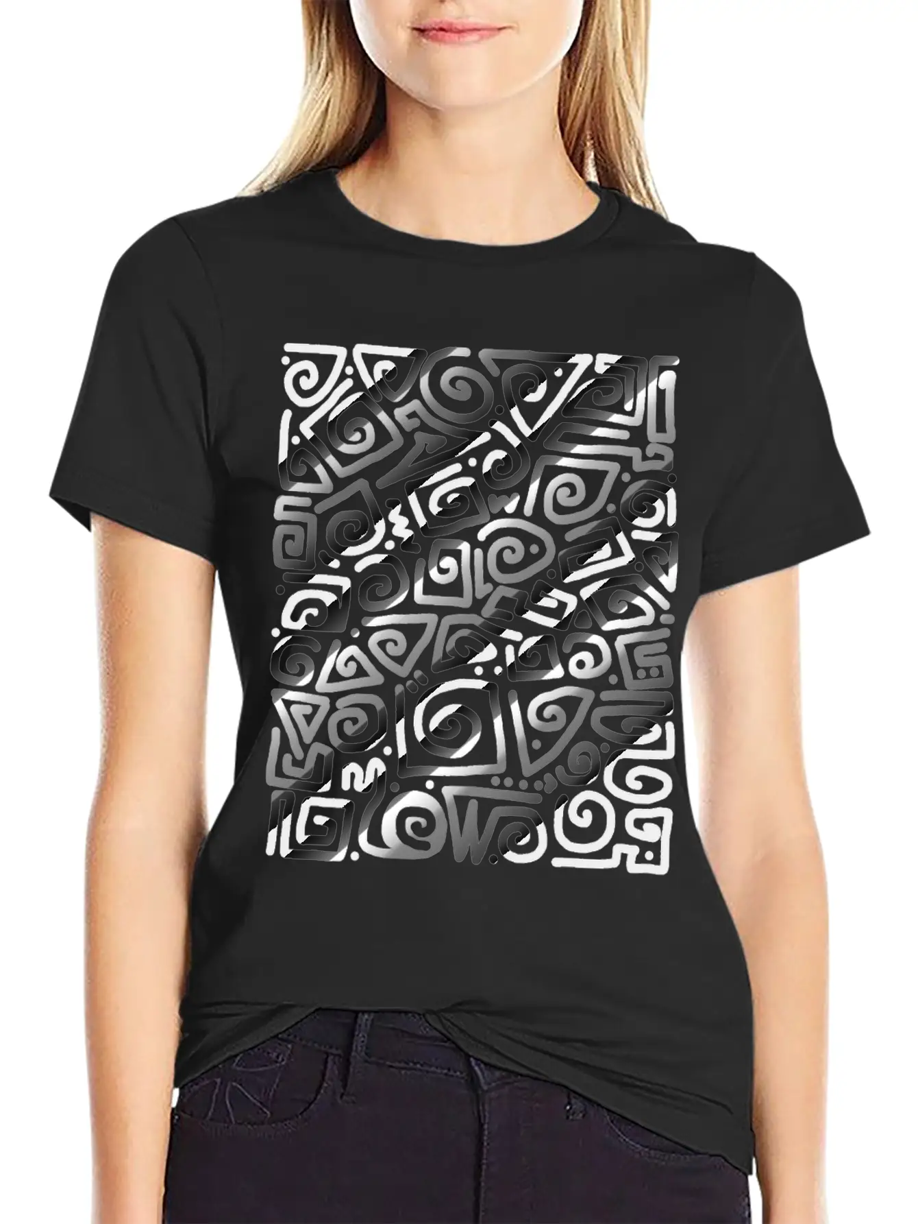 Black Spiral Doodle Art Unisex Short Sleeve Soft Cotton T-Shirt – Casual Everyday Wear