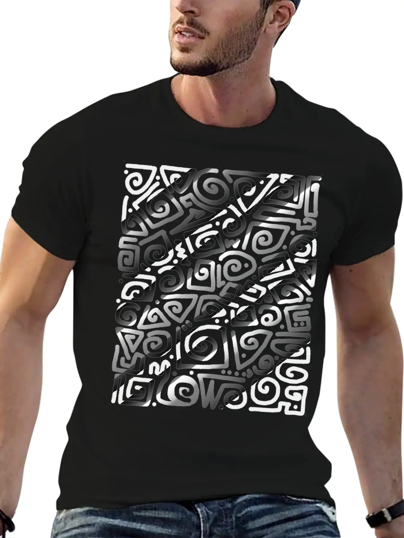 Black Spiral Doodle Art Unisex Short Sleeve Soft Cotton T-Shirt – Casual Everyday Wear