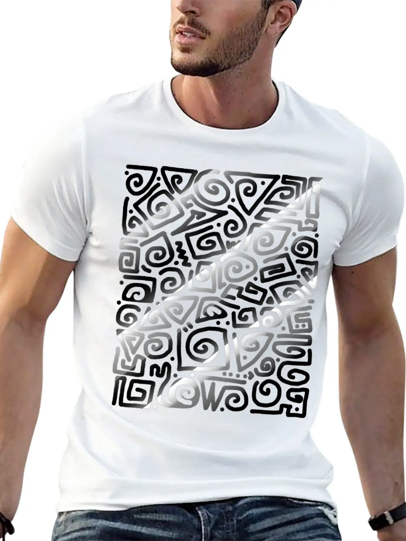 Black Spiral Doodle Art Unisex Short Sleeve Soft Cotton T-Shirt – Casual Everyday Wear