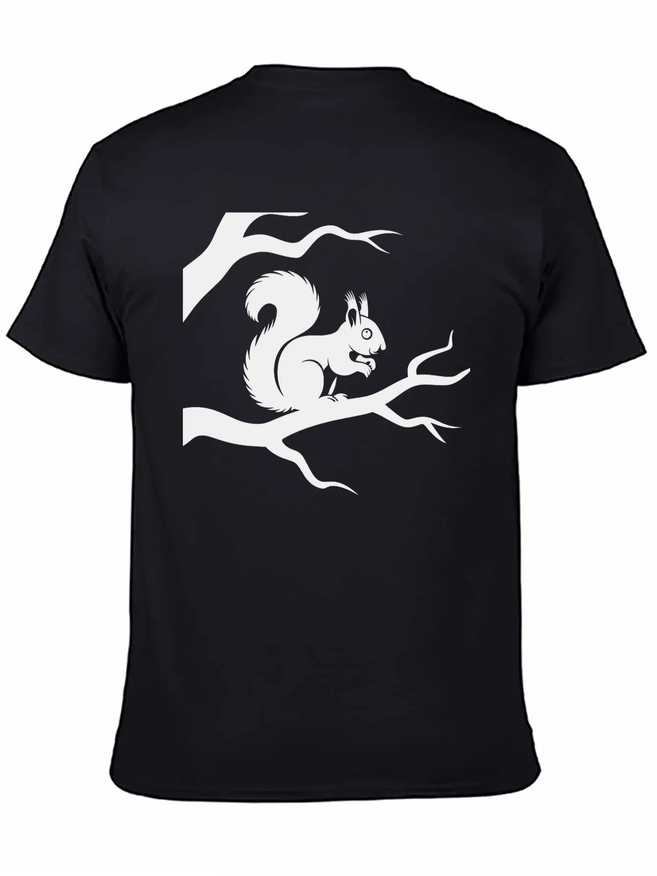 Black Squirrel Tree Branch Vector One Color Essential Unisex Summer Tee – Soft Cotton Casual Fit