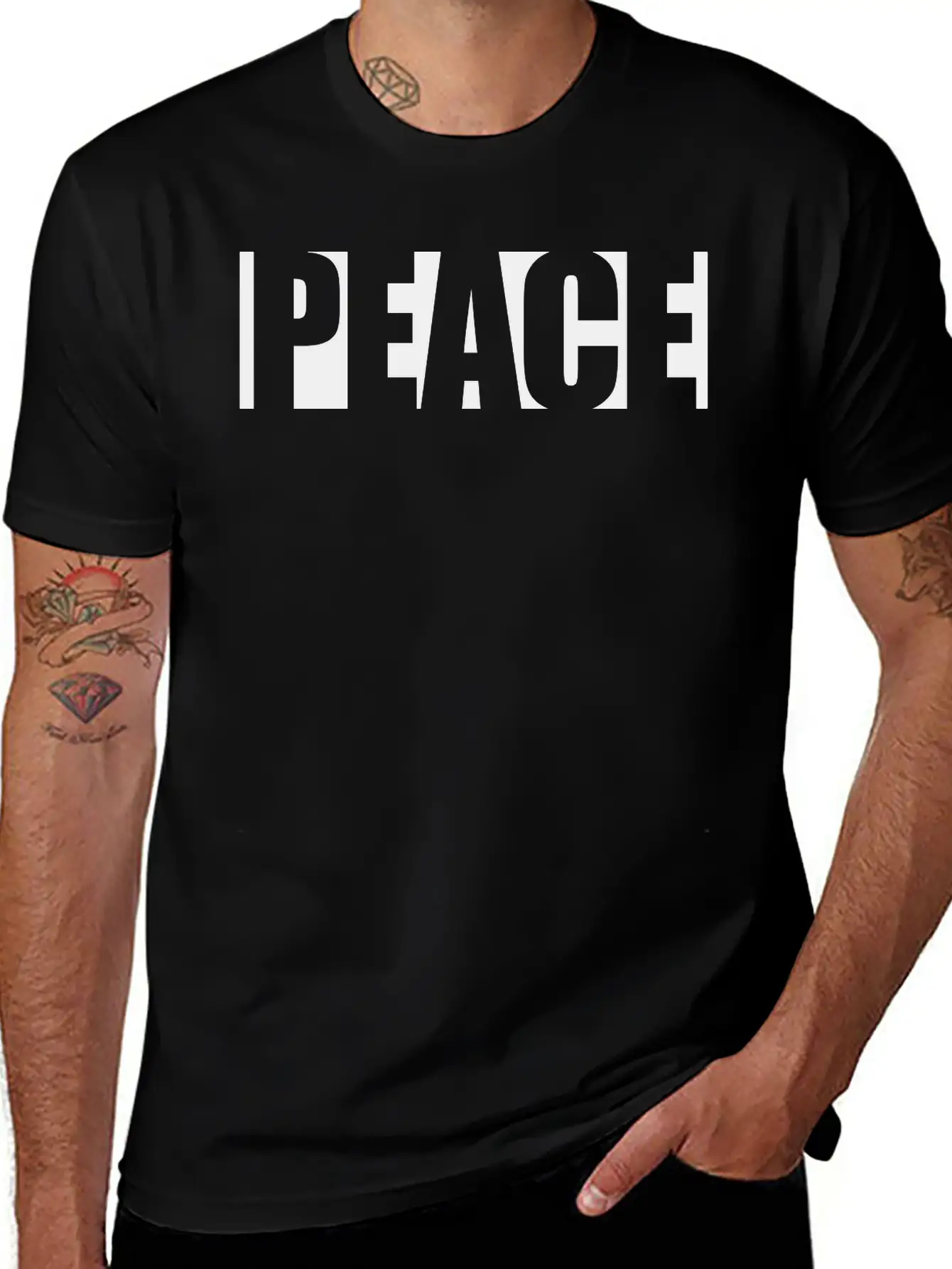 Black Text Peace Basic Graphic T-Shirt – Daily Comfort In Soft Cotton