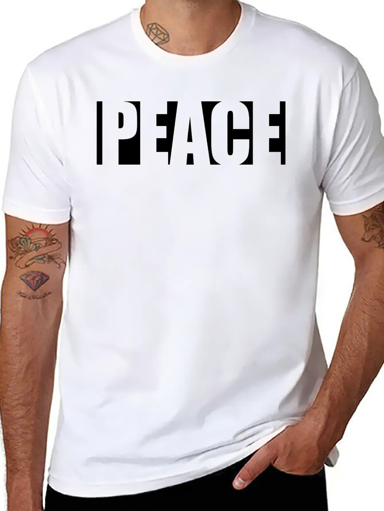Black Text Peace Basic Graphic T-Shirt – Daily Comfort In Soft Cotton