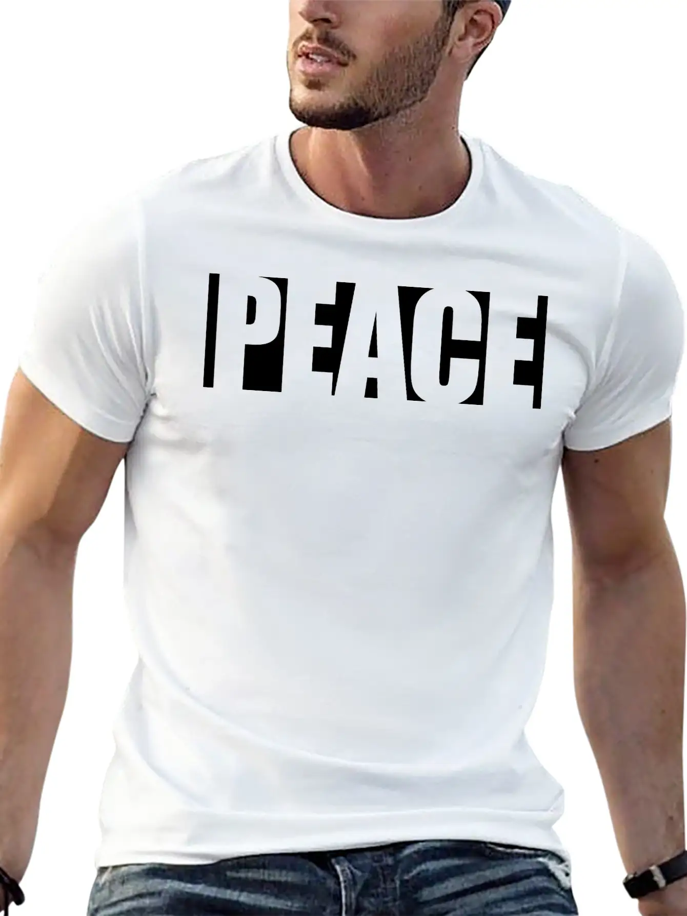 Black Text Peace Basic Graphic T-Shirt – Daily Comfort In Soft Cotton