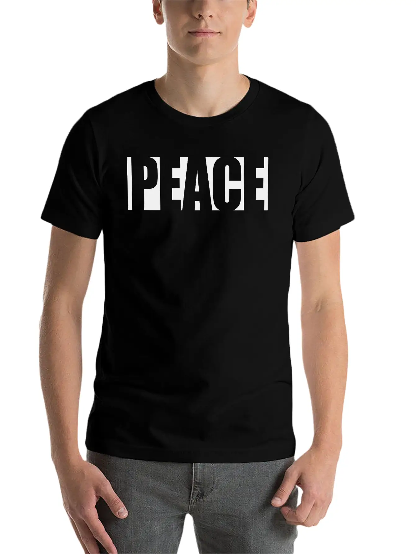 Black Text Peace Basic Graphic T-Shirt – Daily Comfort In Soft Cotton