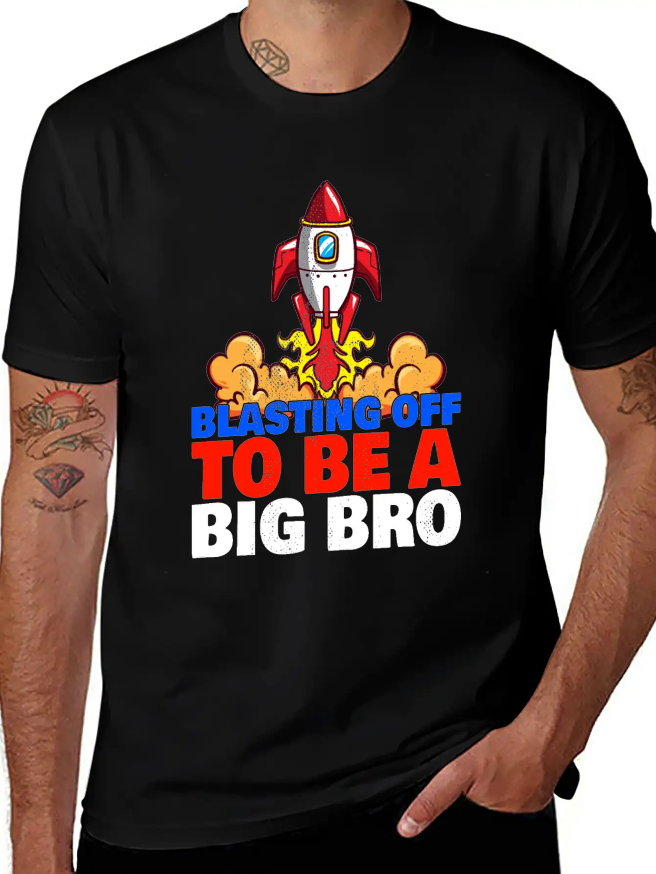 Blasting Off To Be A Big Bro - Rocket Launch Basic Graphic T-Shirt – Daily Comfort In Soft Cotton