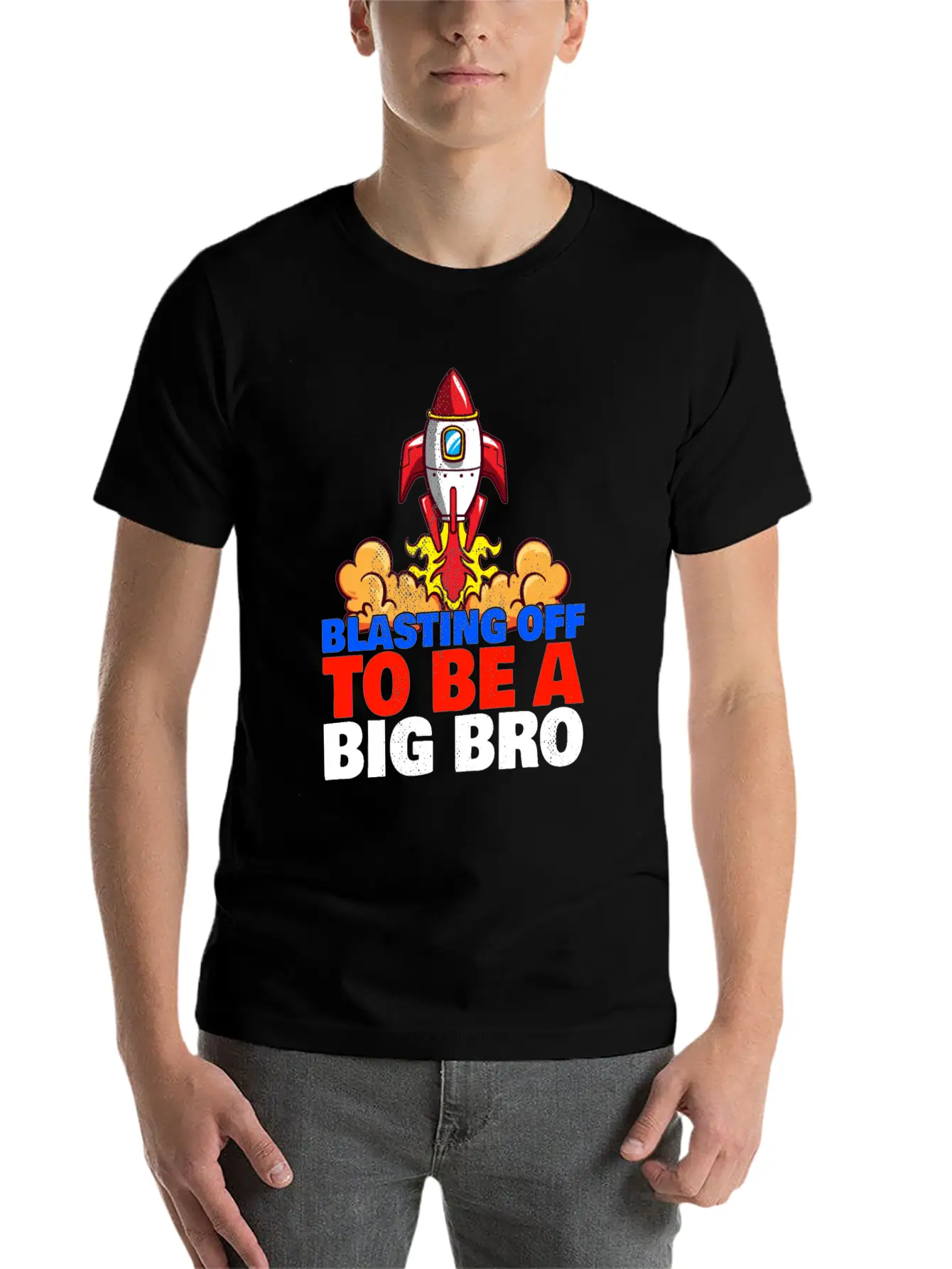 Blasting Off To Be A Big Bro - Rocket Launch Basic Graphic T-Shirt – Daily Comfort In Soft Cotton