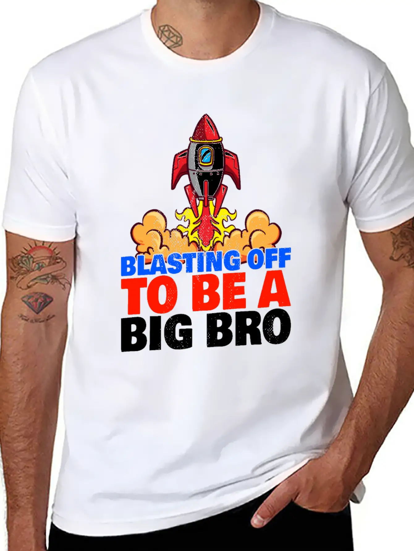Blasting Off To Be A Big Bro - Rocket Launch Basic Graphic T-Shirt – Daily Comfort In Soft Cotton