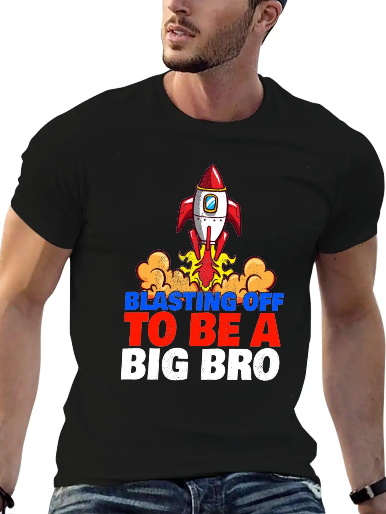 Blasting Off To Be A Big Bro - Rocket Launch Basic Graphic T-Shirt – Daily Comfort In Soft Cotton