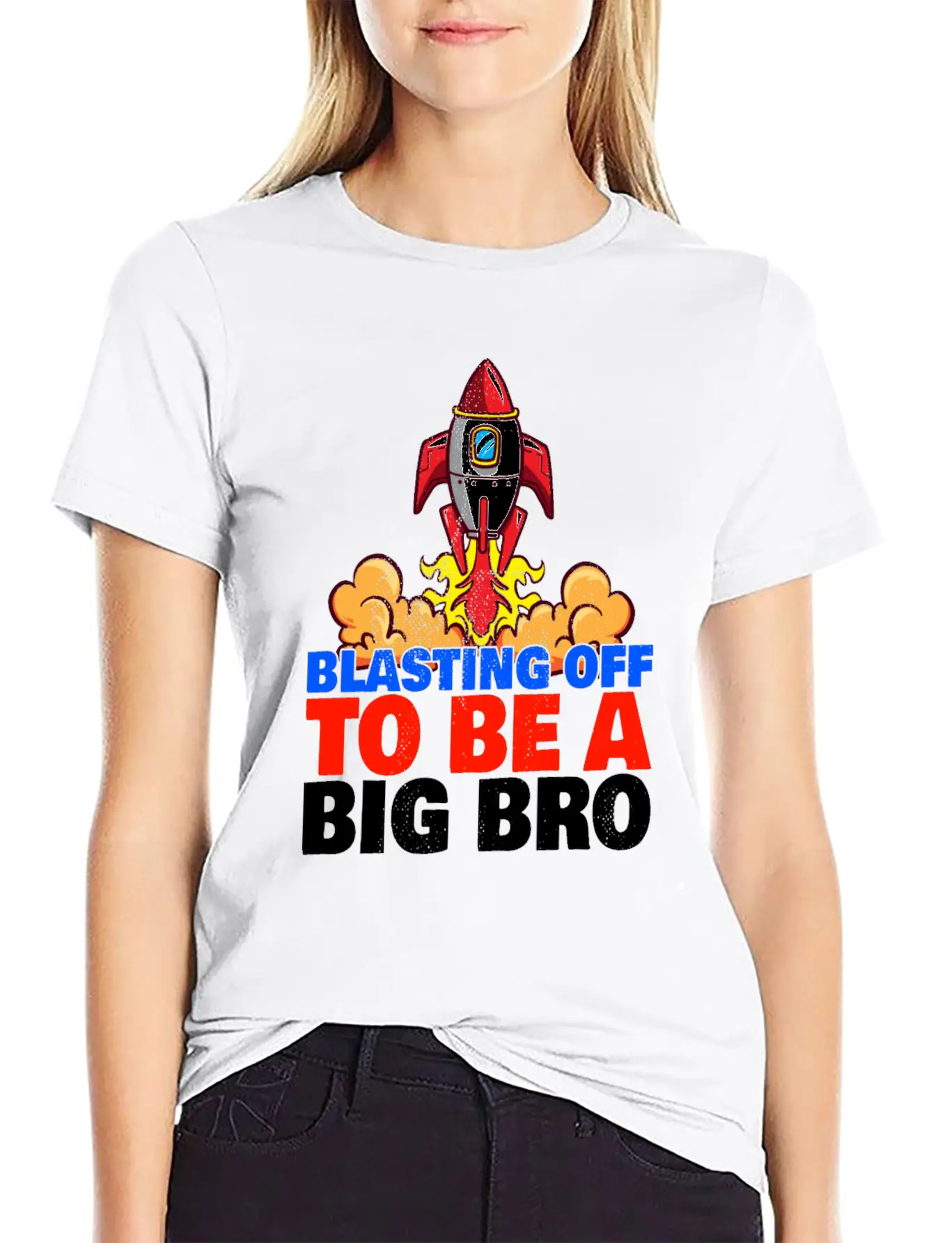 Blasting Off To Be A Big Bro - Rocket Launch Basic Graphic T-Shirt – Daily Comfort In Soft Cotton