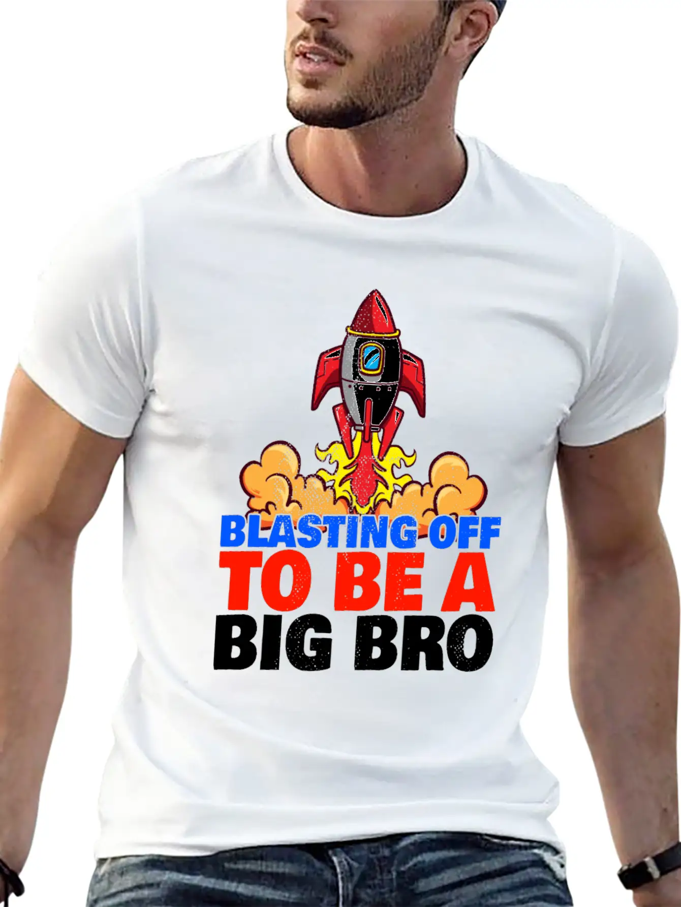 Blasting Off To Be A Big Bro - Rocket Launch Basic Graphic T-Shirt – Daily Comfort In Soft Cotton
