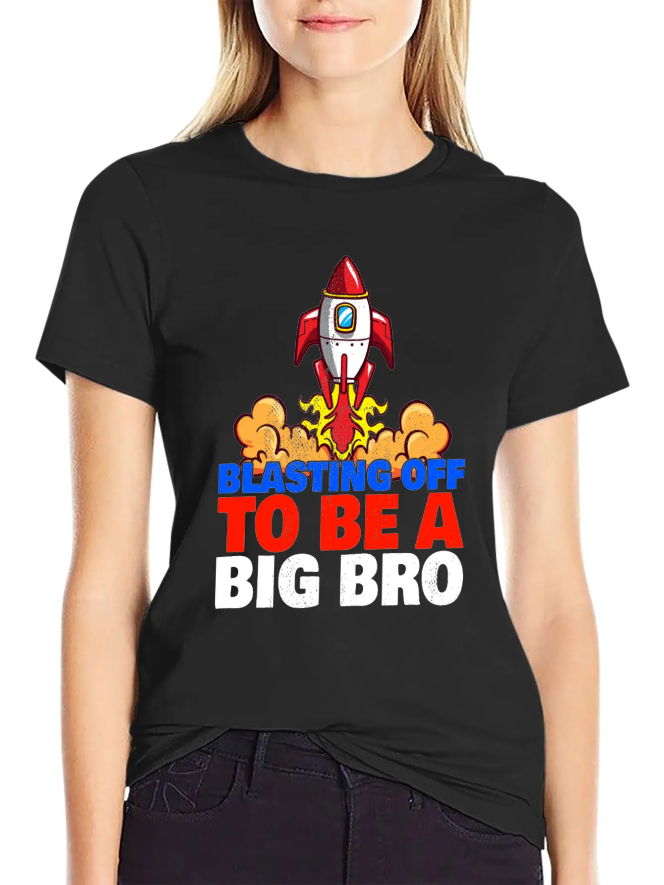 Blasting Off To Be A Big Bro - Rocket Launch Basic Graphic T-Shirt – Daily Comfort In Soft Cotton