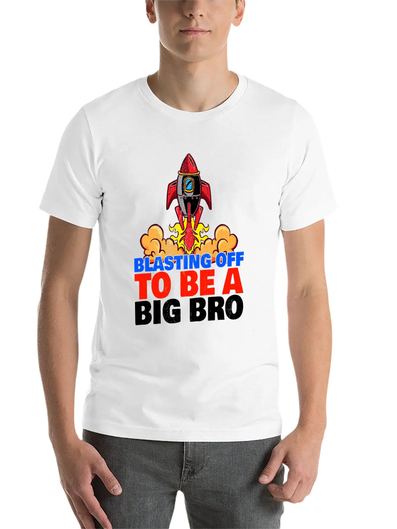 Blasting Off To Be A Big Bro - Rocket Launch Basic Graphic T-Shirt – Daily Comfort In Soft Cotton