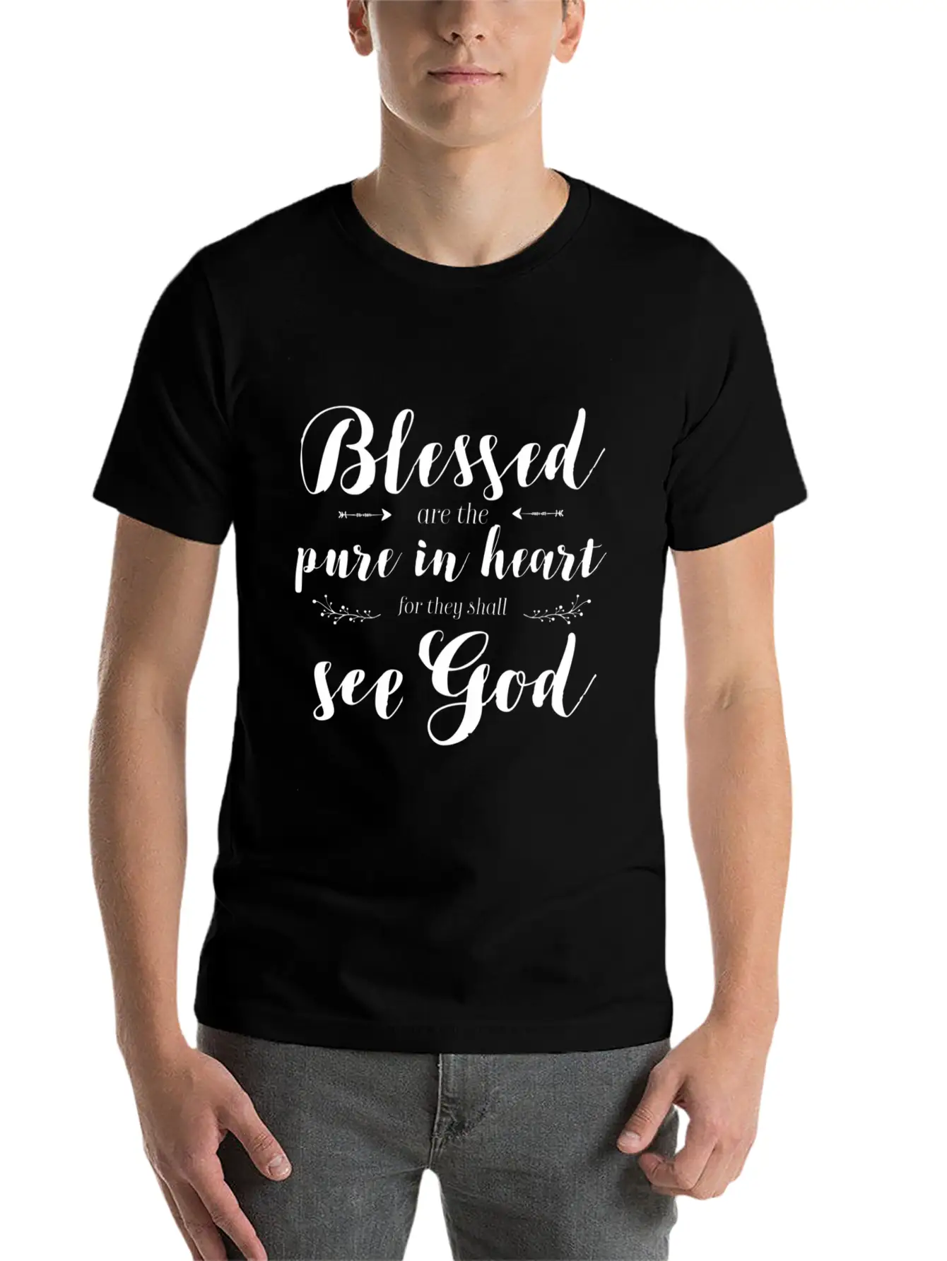Blessed Pure In He Jesus Beatitudes Bible Verse Qu Essential Unisex Summer Tee – Soft Cotton Casual Fit
