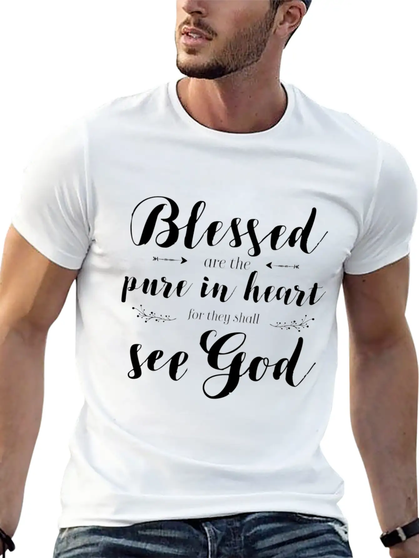 Blessed Pure In He Jesus Beatitudes Bible Verse Qu Essential Unisex Summer Tee – Soft Cotton Casual Fit