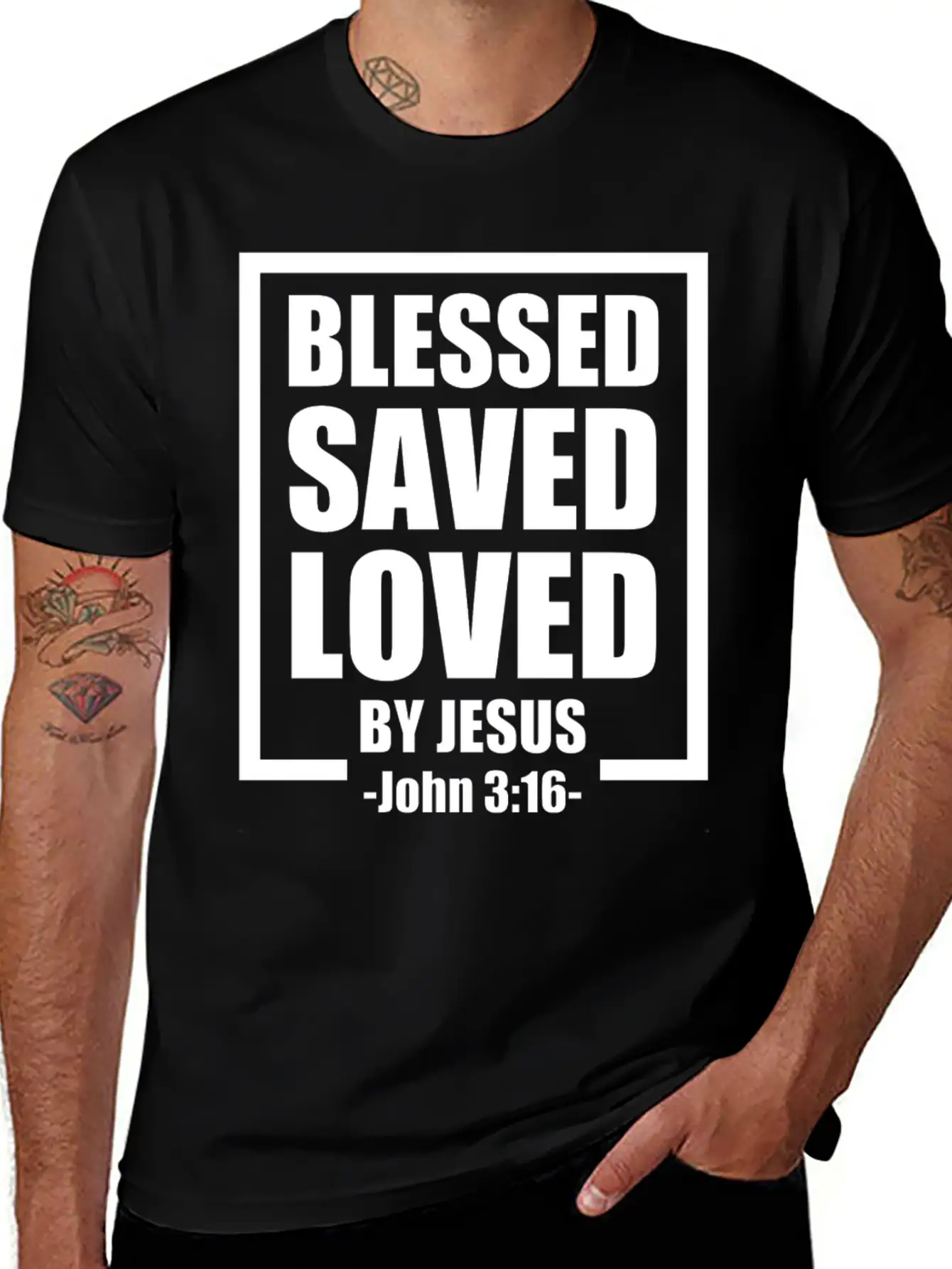 Blessed Saved Loved By Jesus Bible Verse Timeless Short Sleeve Tee – Comfy And Minimalist Design