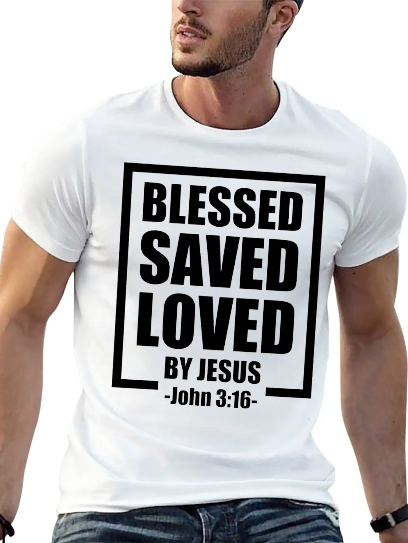 Blessed Saved Loved By Jesus Bible Verse Timeless Short Sleeve Tee – Comfy And Minimalist Design