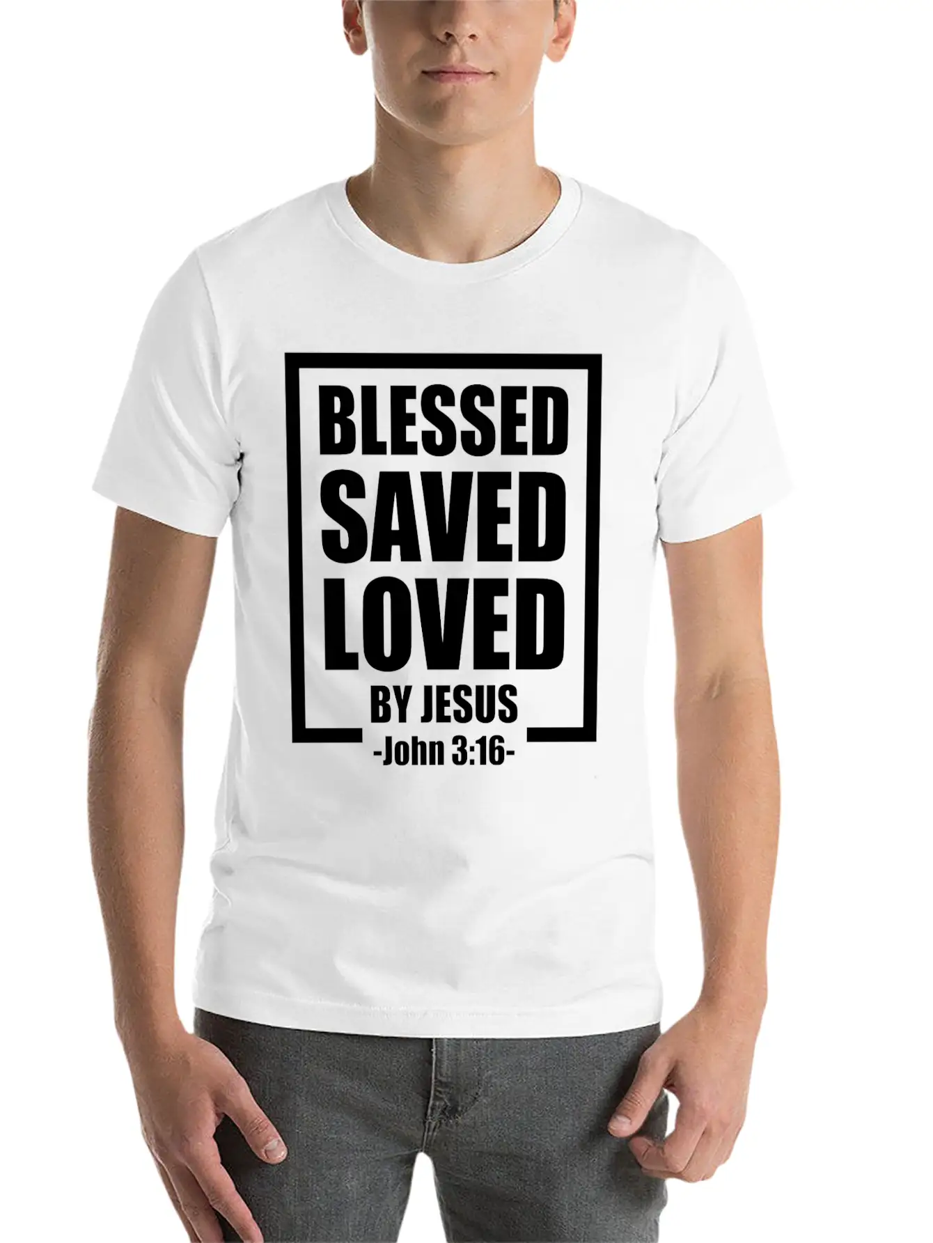 Blessed Saved Loved By Jesus Bible Verse Timeless Short Sleeve Tee – Comfy And Minimalist Design