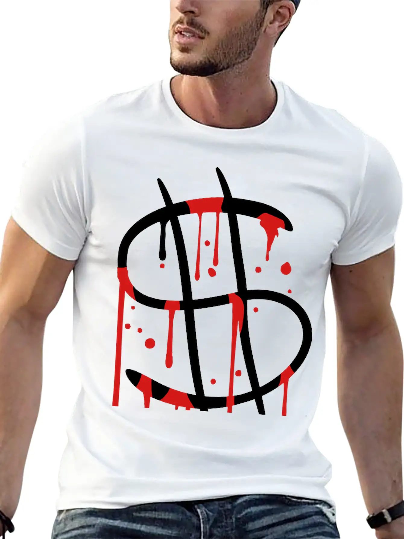 Blood Drops Graffiti Wet Spray Dollar Symbol Sign Unisex Casual T-Shirt – Clean Design For Daily Comfort