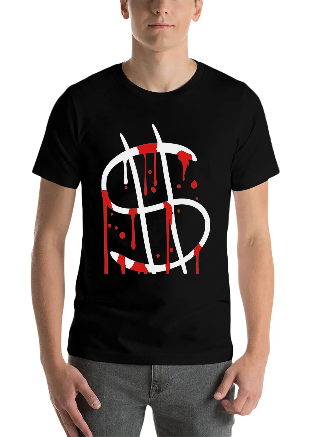 Blood Drops Graffiti Wet Spray Dollar Symbol Sign Unisex Casual T-Shirt – Clean Design For Daily Comfort