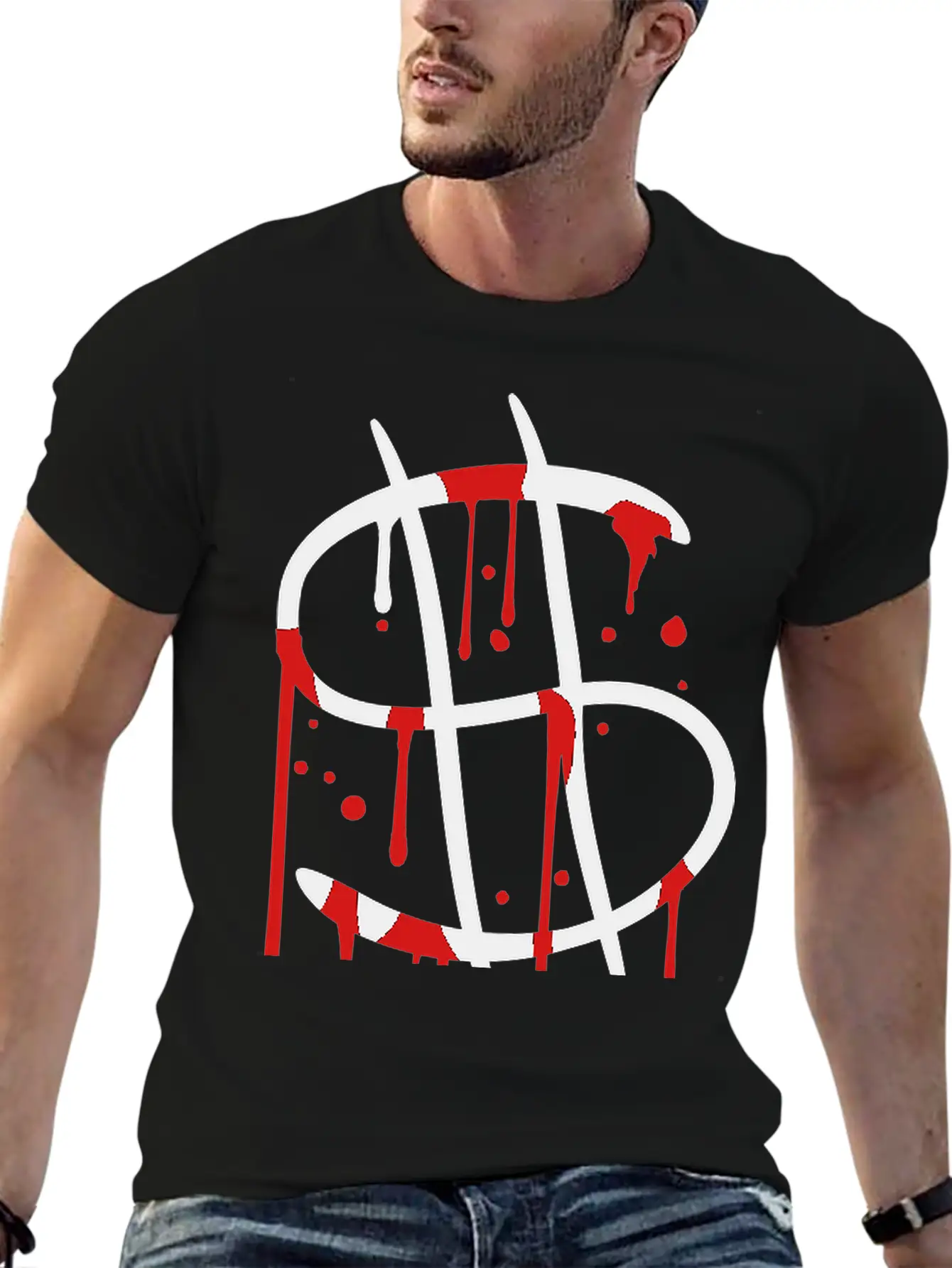 Blood Drops Graffiti Wet Spray Dollar Symbol Sign Unisex Casual T-Shirt – Clean Design For Daily Comfort