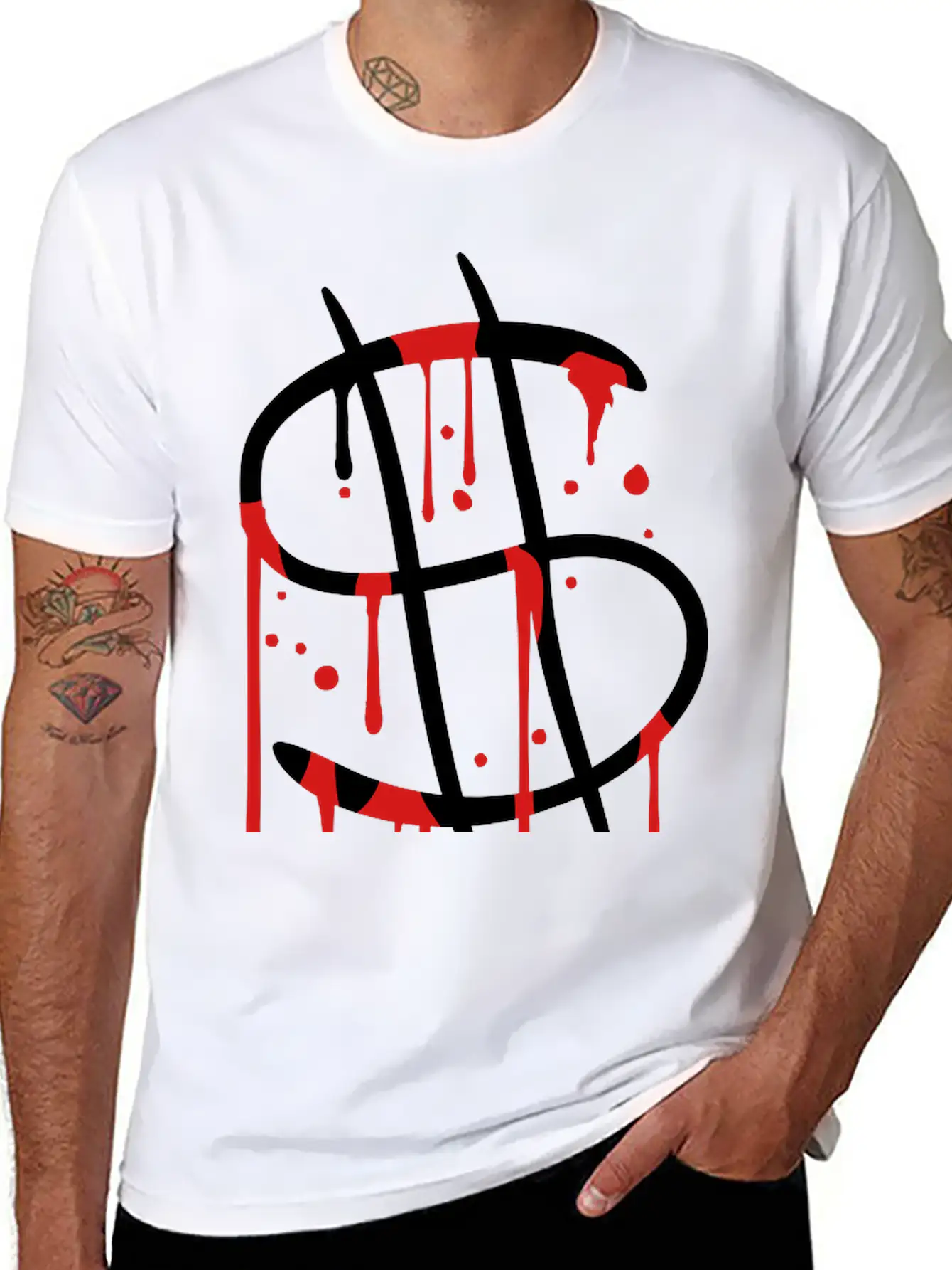 Blood Drops Graffiti Wet Spray Dollar Symbol Sign Unisex Casual T-Shirt – Clean Design For Daily Comfort